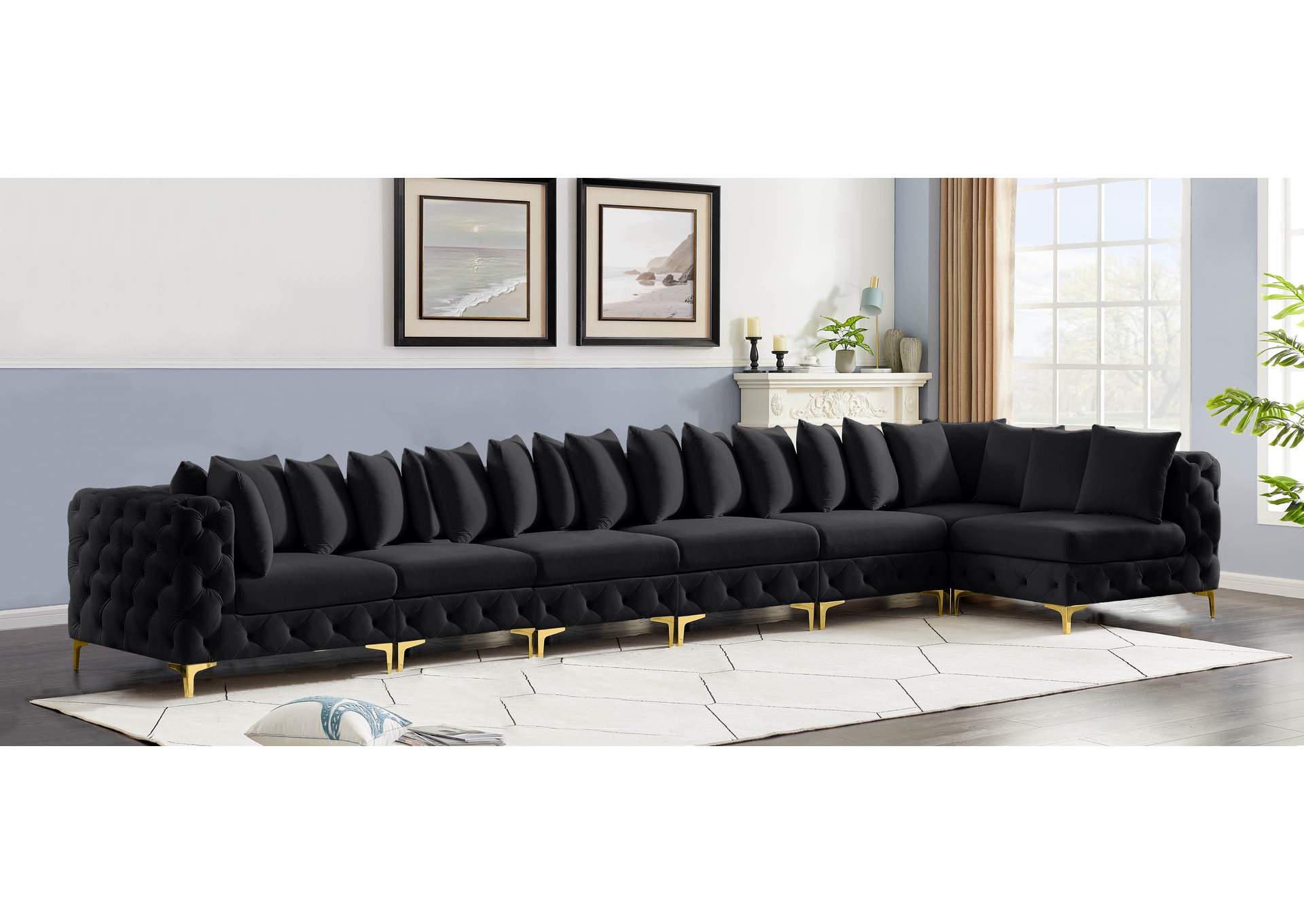 Tremblay Black Velvet Modular Sectional,Meridian Furniture