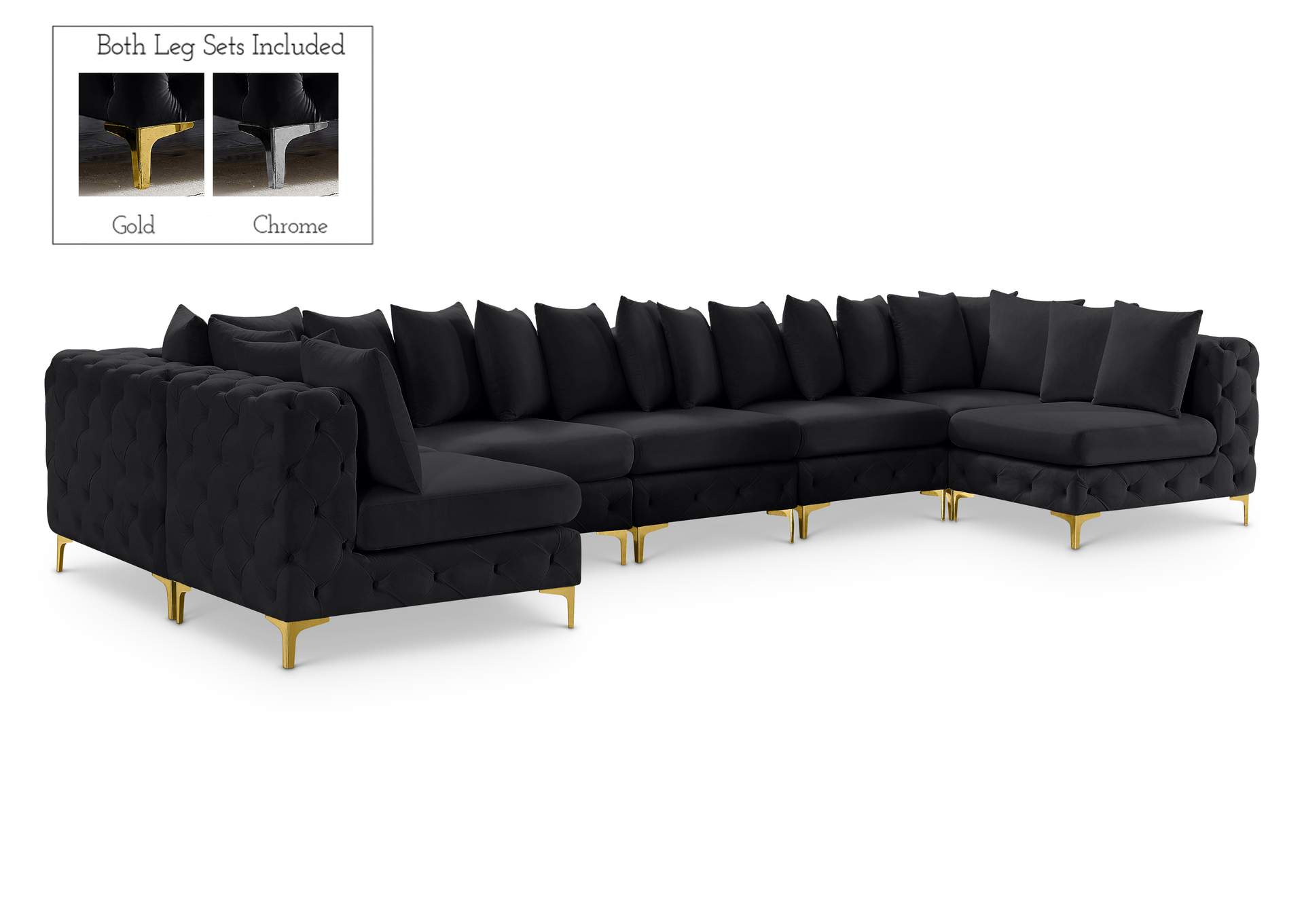 Tremblay Black Velvet Modular Sectional,Meridian Furniture