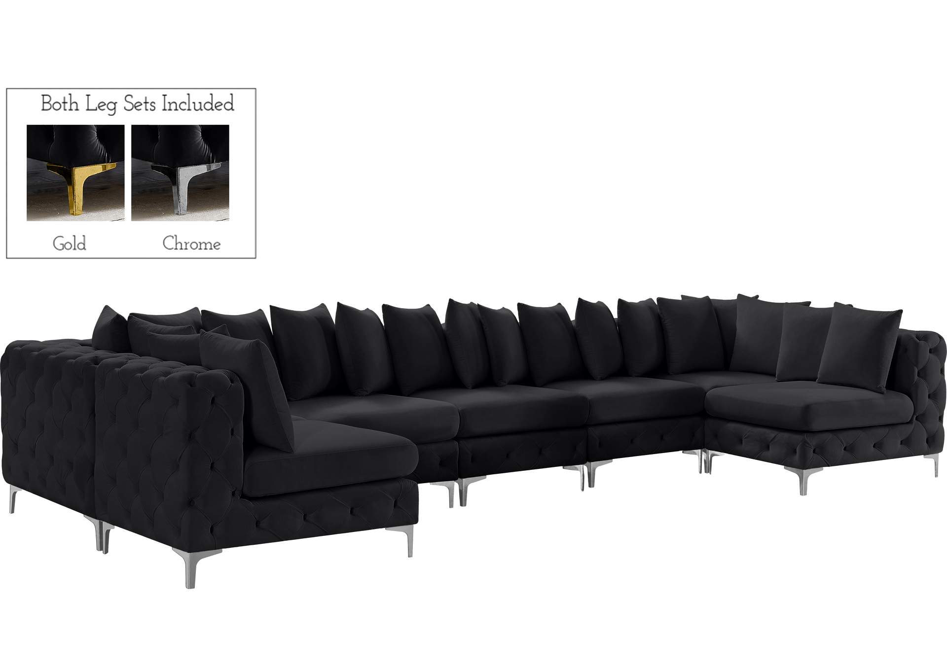 Tremblay Black Velvet Modular Sectional,Meridian Furniture