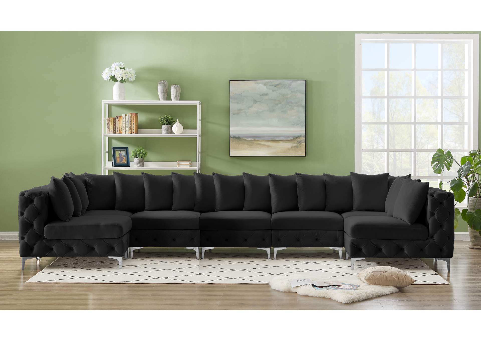 Tremblay Black Velvet Modular Sectional,Meridian Furniture