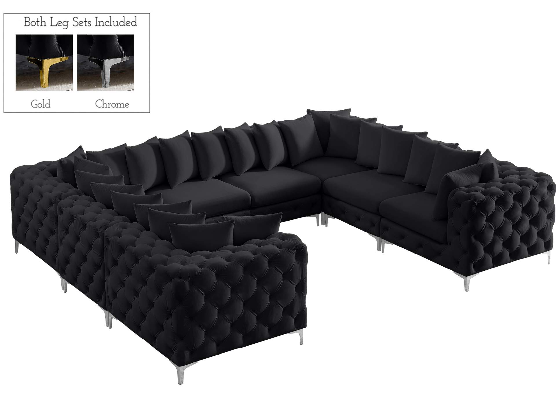 Tremblay Black Velvet Modular Sectional,Meridian Furniture