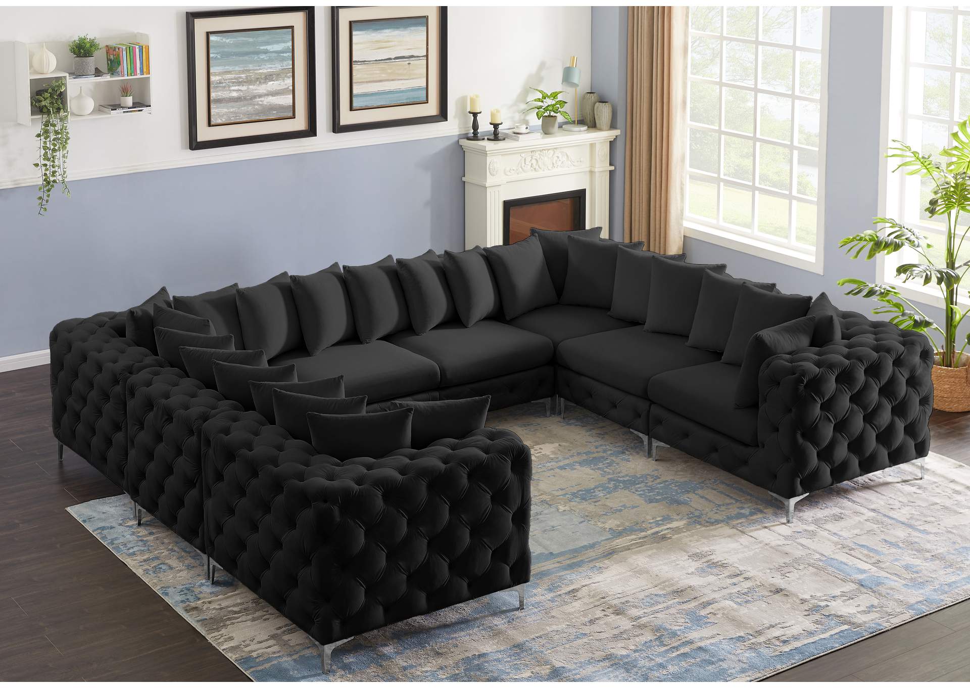 Tremblay Black Velvet Modular Sectional,Meridian Furniture