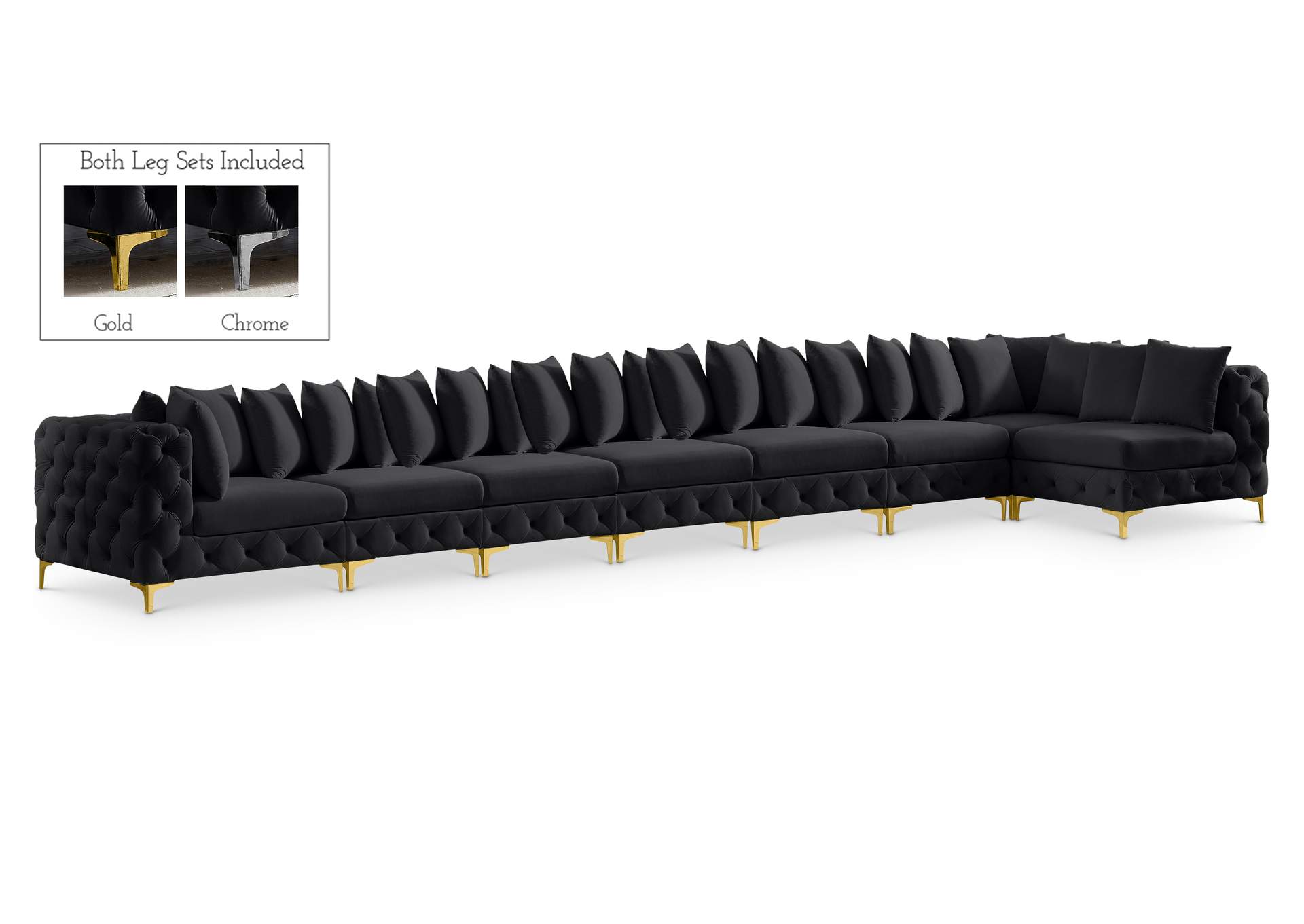 Tremblay Black Velvet Modular Sectional,Meridian Furniture