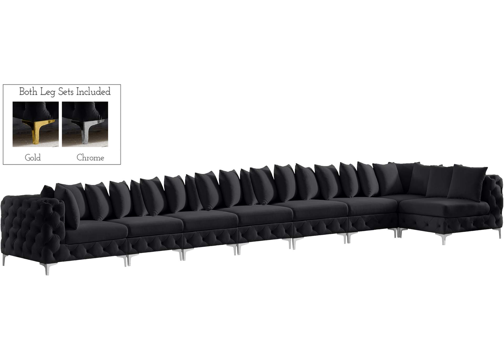 Tremblay Black Velvet Modular Sectional,Meridian Furniture