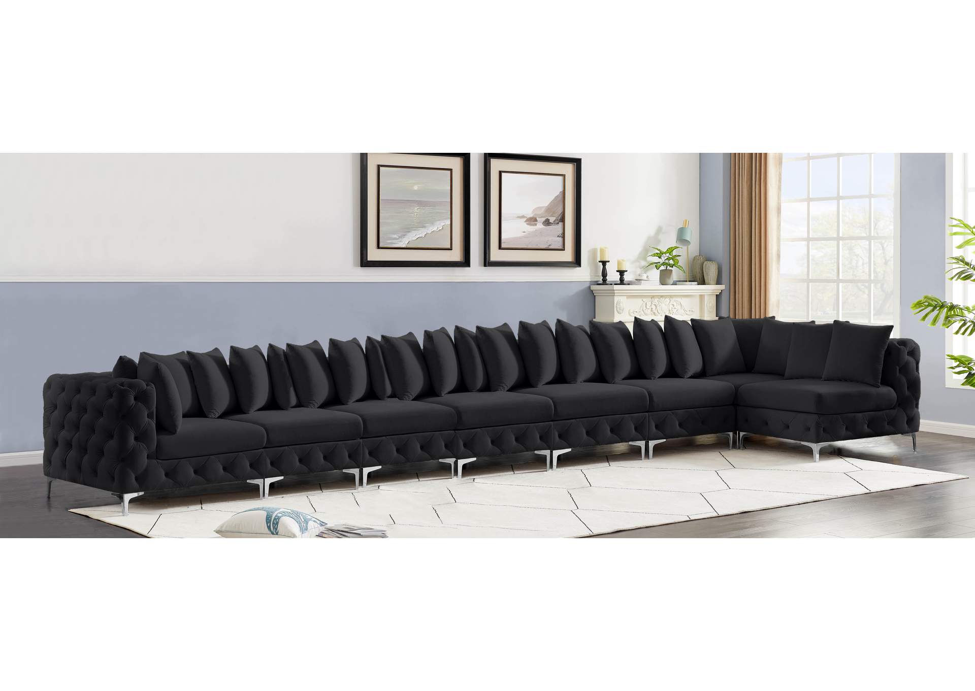 Tremblay Black Velvet Modular Sectional,Meridian Furniture