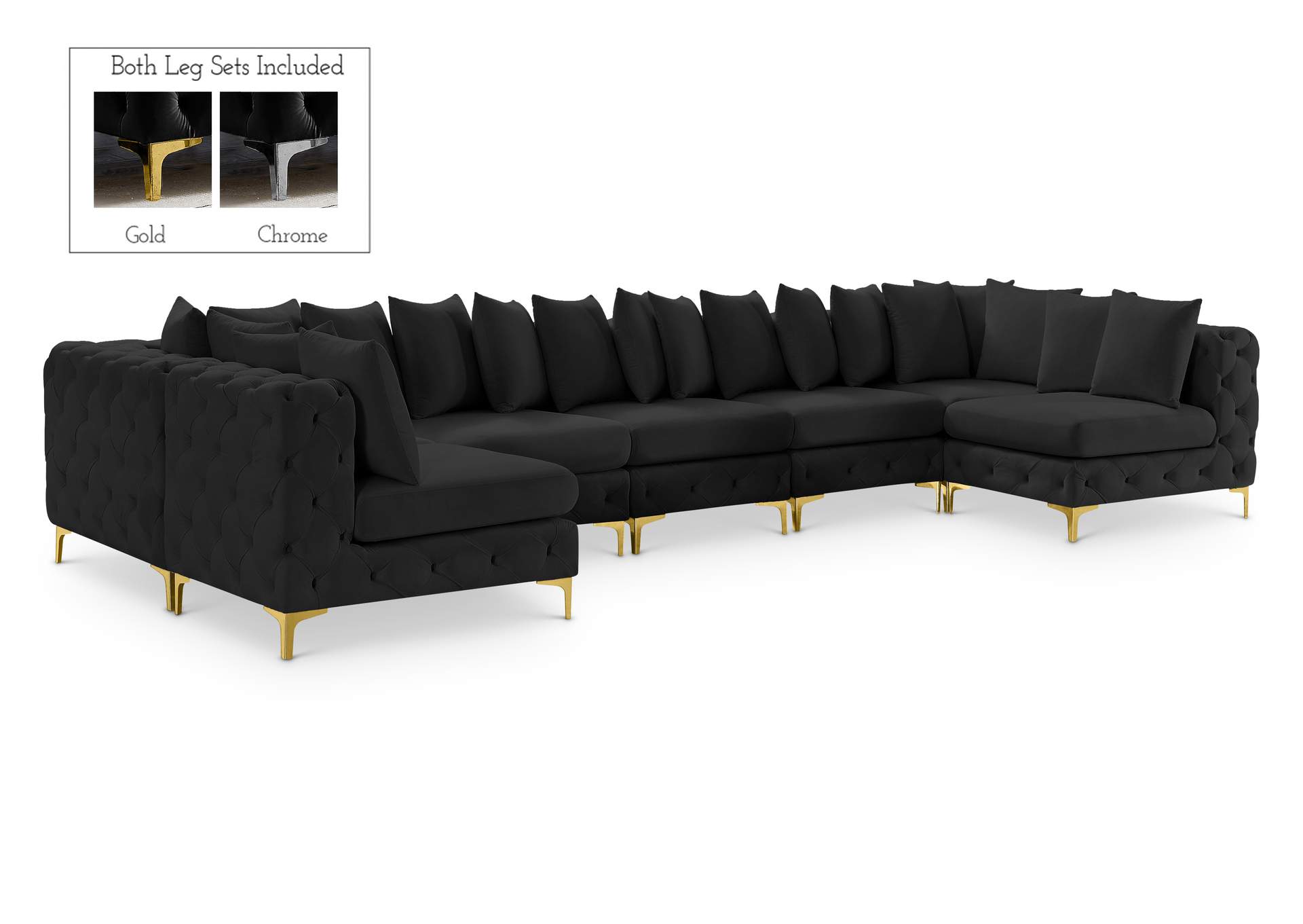 Tremblay Black Velvet Modular Sectional,Meridian Furniture