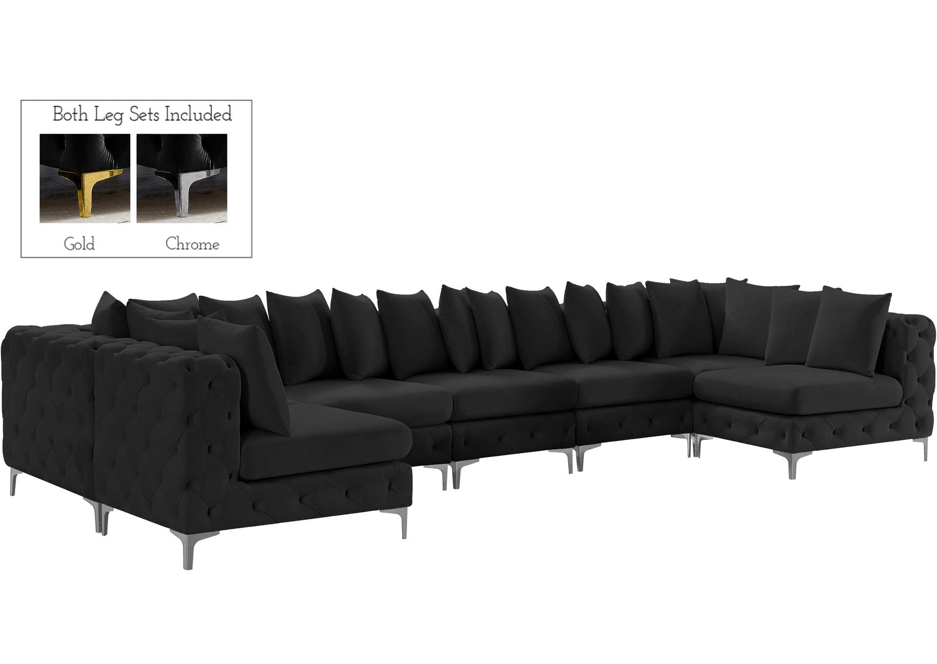 Tremblay Black Velvet Modular Sectional,Meridian Furniture