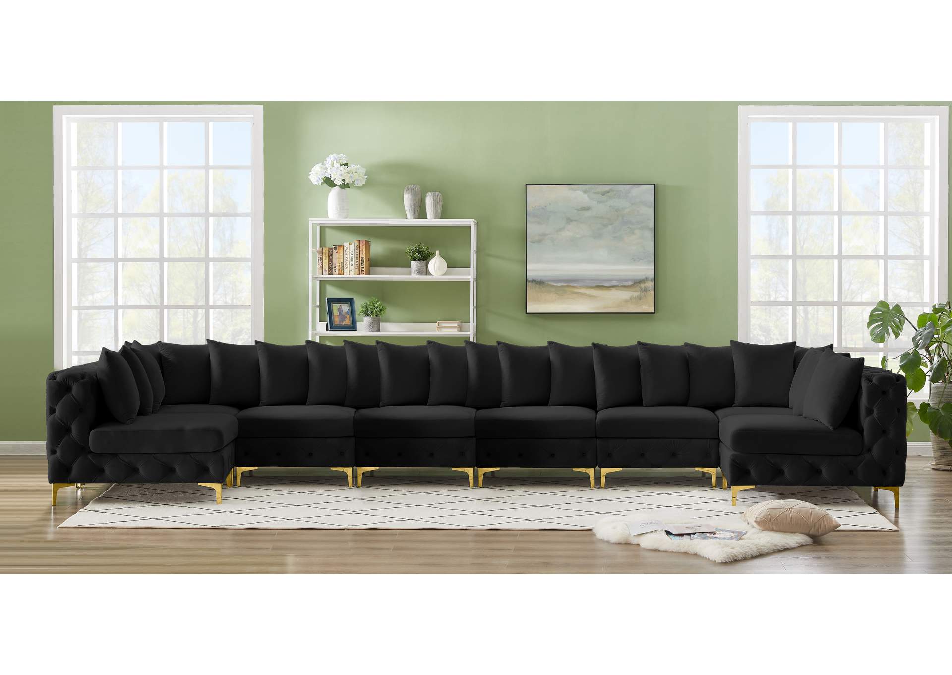 Tremblay Black Velvet Modular Sectional,Meridian Furniture