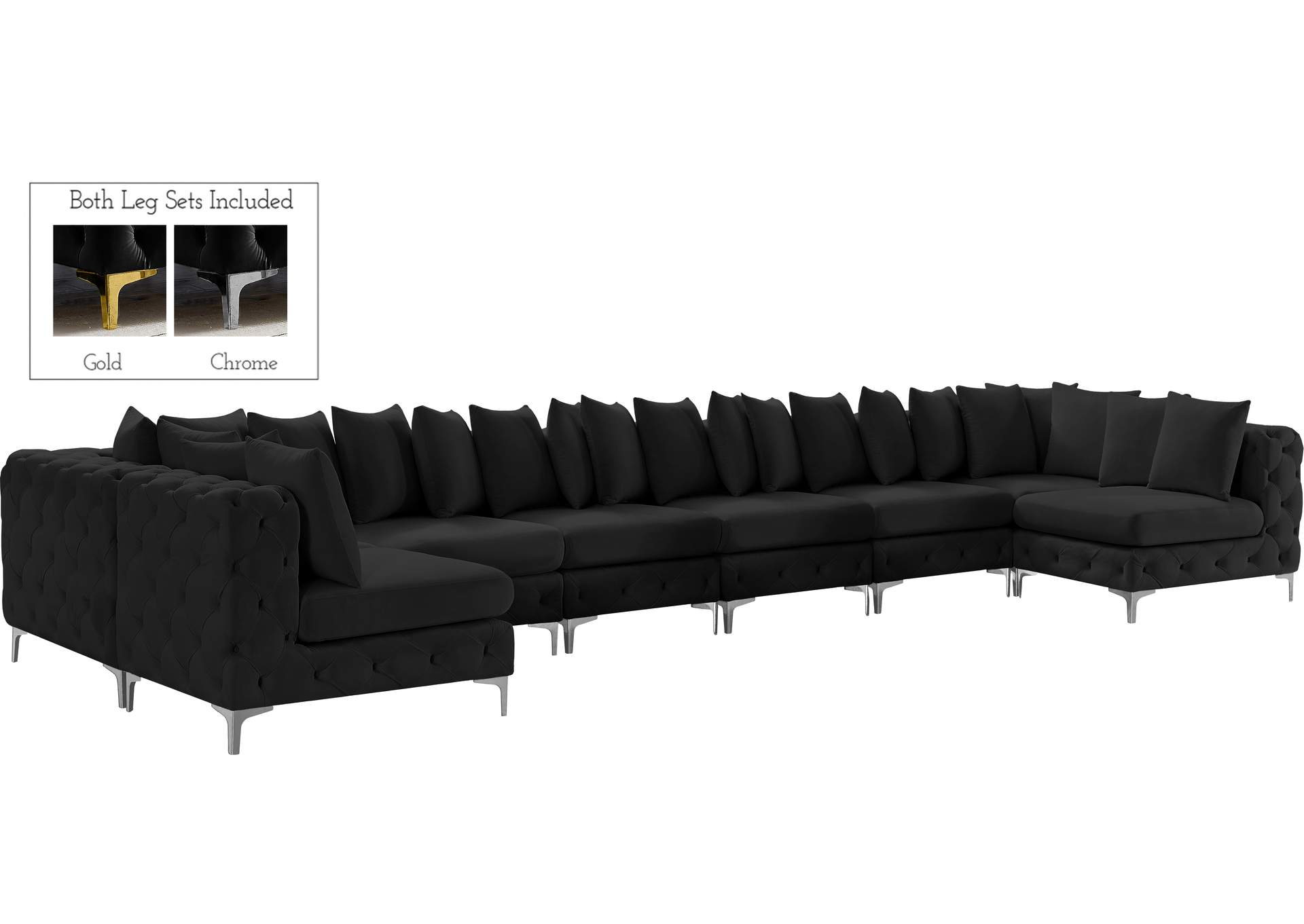 Tremblay Black Velvet Modular Sectional,Meridian Furniture