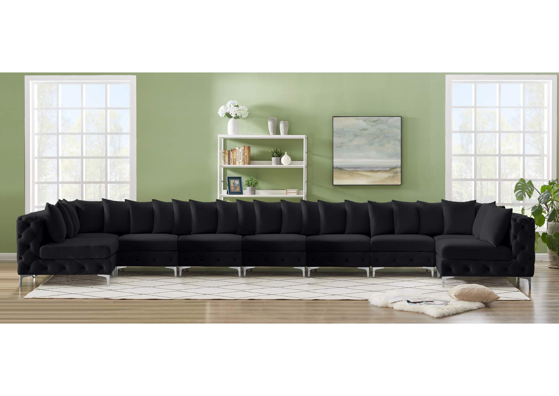 Tremblay Black Velvet Modular Sectional,Meridian Furniture