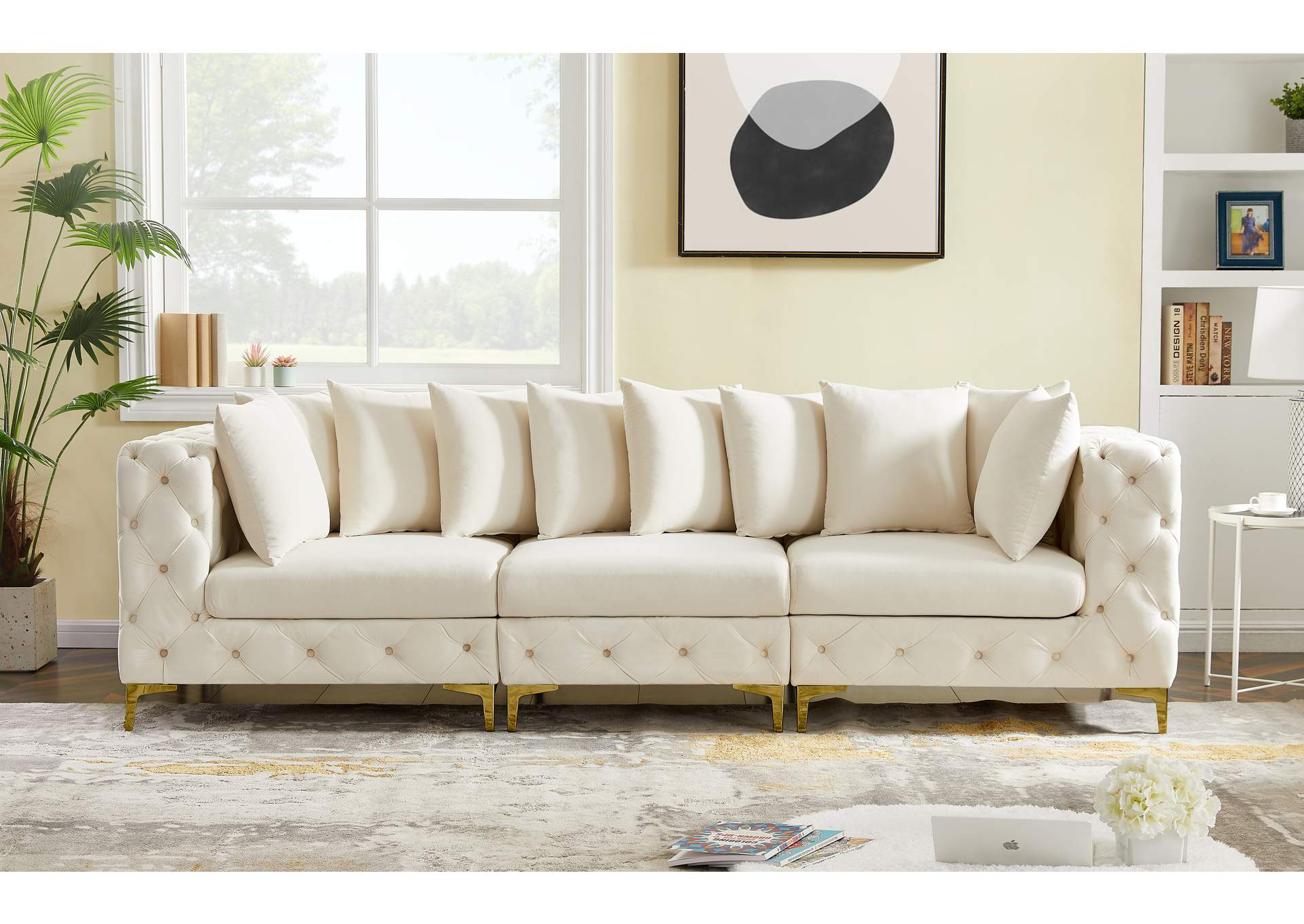 Tremblay Cream Velvet Modular Sofa,Meridian Furniture