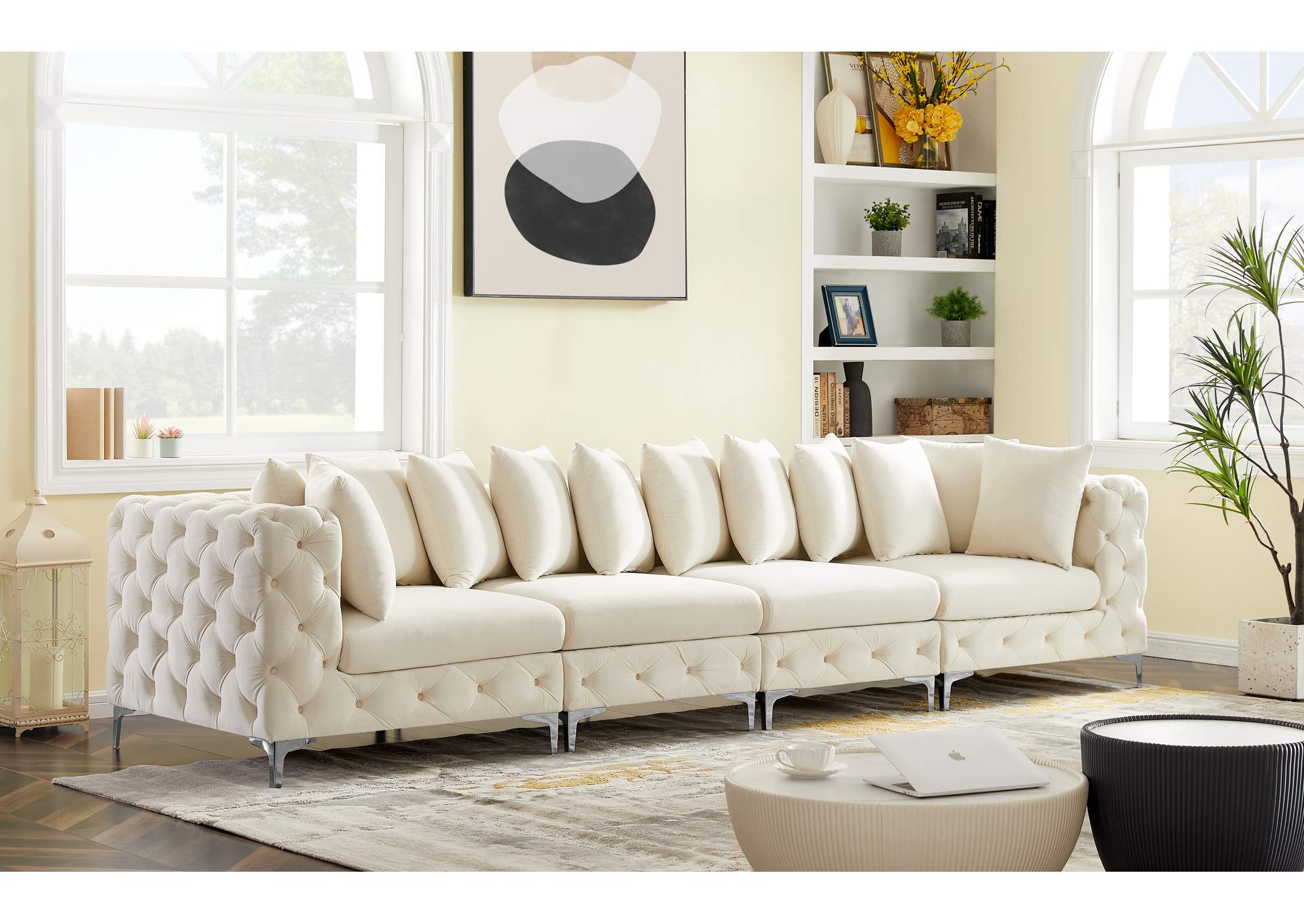 Tremblay Cream Velvet Modular Sofa,Meridian Furniture