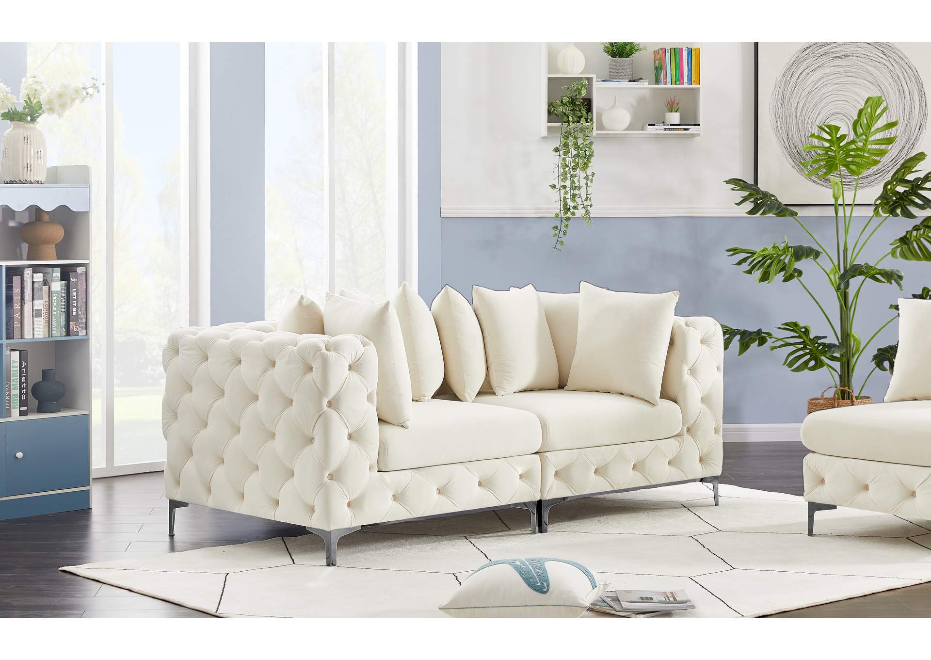 Tremblay Cream Velvet Modular Sofa,Meridian Furniture