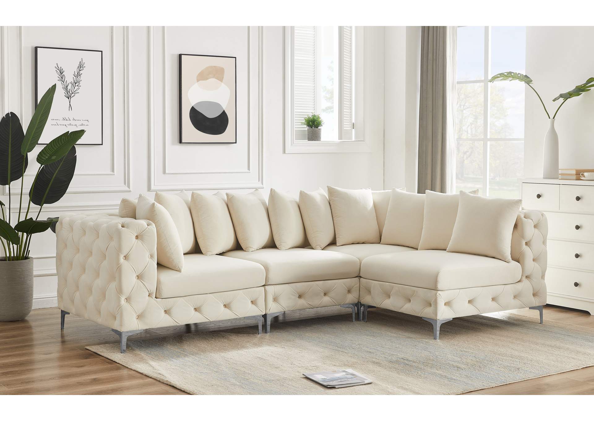 Tremblay Cream Velvet Modular Sectional,Meridian Furniture