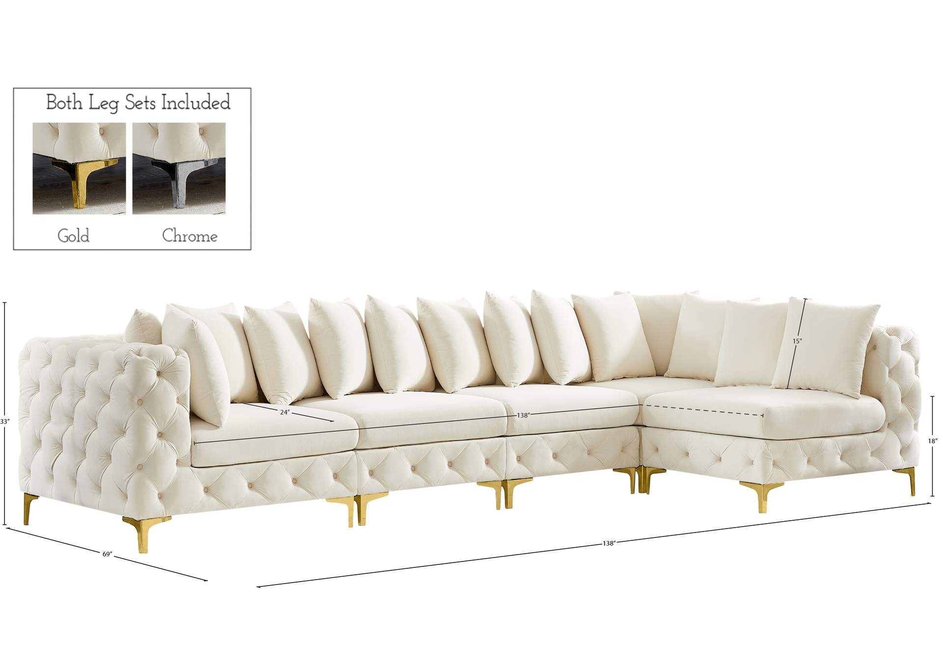 Tremblay Cream Velvet Modular Sectional,Meridian Furniture