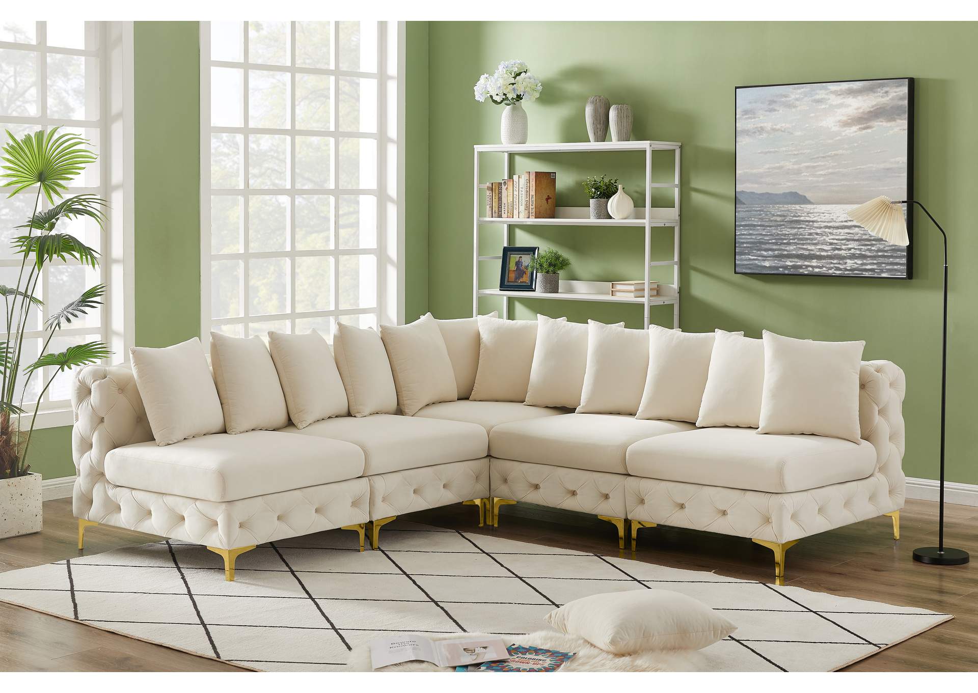 Tremblay Cream Velvet Modular Sectional,Meridian Furniture