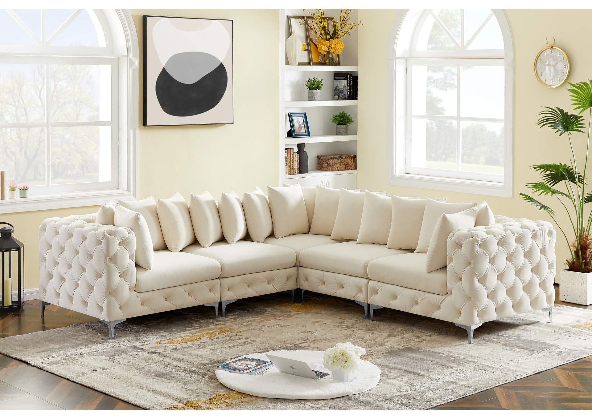 Tremblay Cream Velvet Modular Sectional,Meridian Furniture