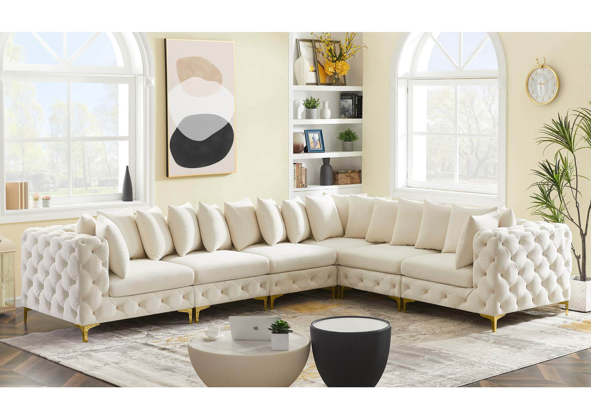 Tremblay Cream Velvet Modular Sectional,Meridian Furniture