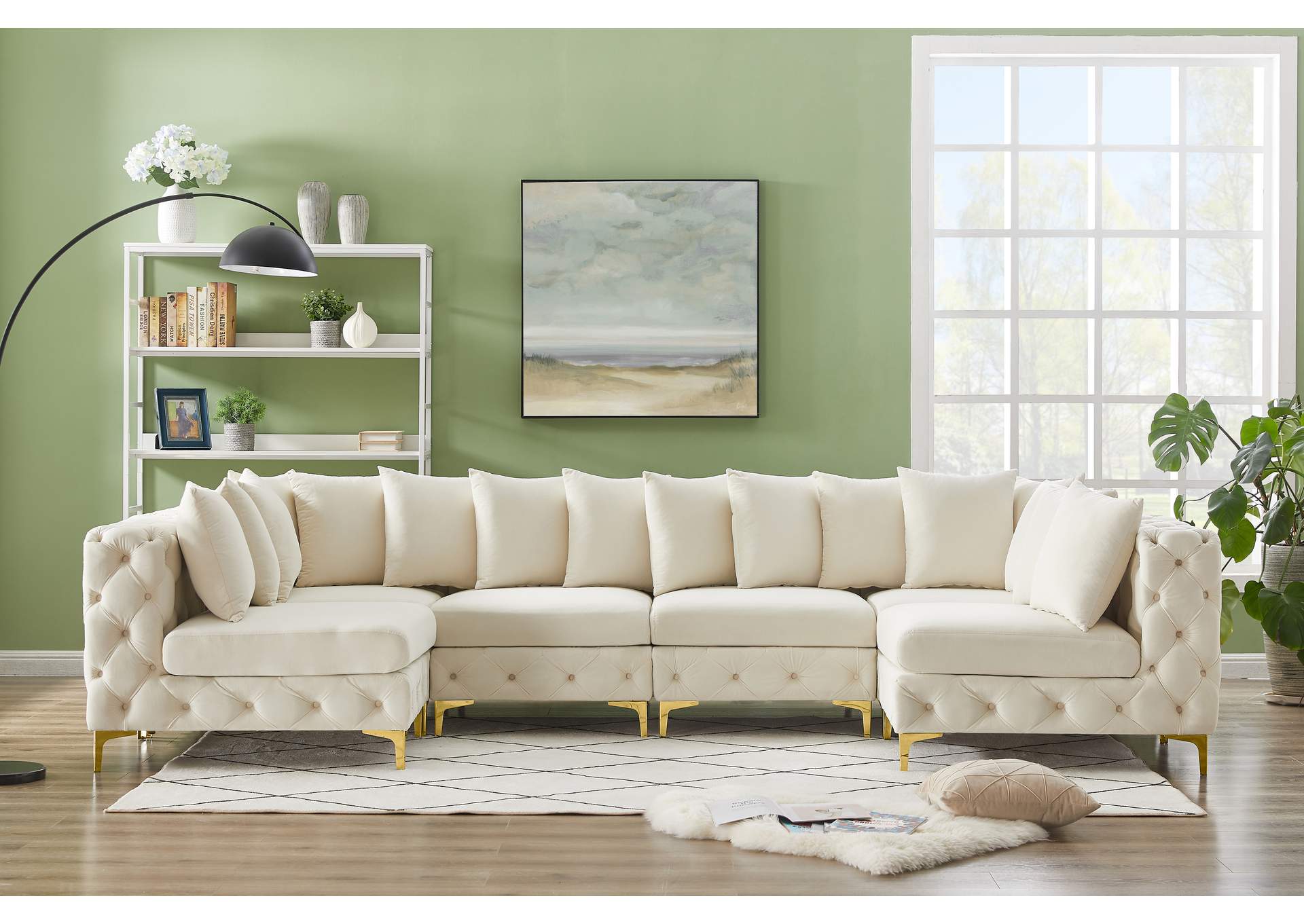 Tremblay Cream Velvet Modular Sectional,Meridian Furniture