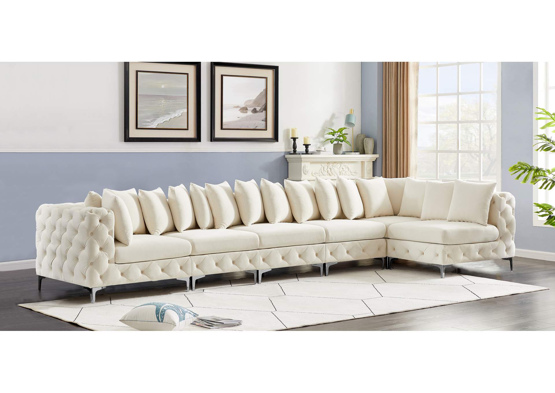 Tremblay Cream Velvet Modular Sectional,Meridian Furniture