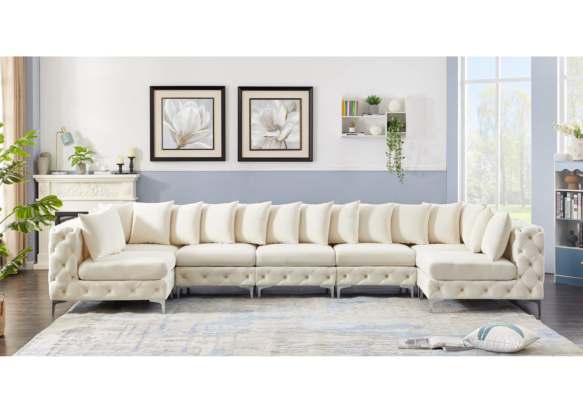 Tremblay Cream Velvet Modular Sectional,Meridian Furniture