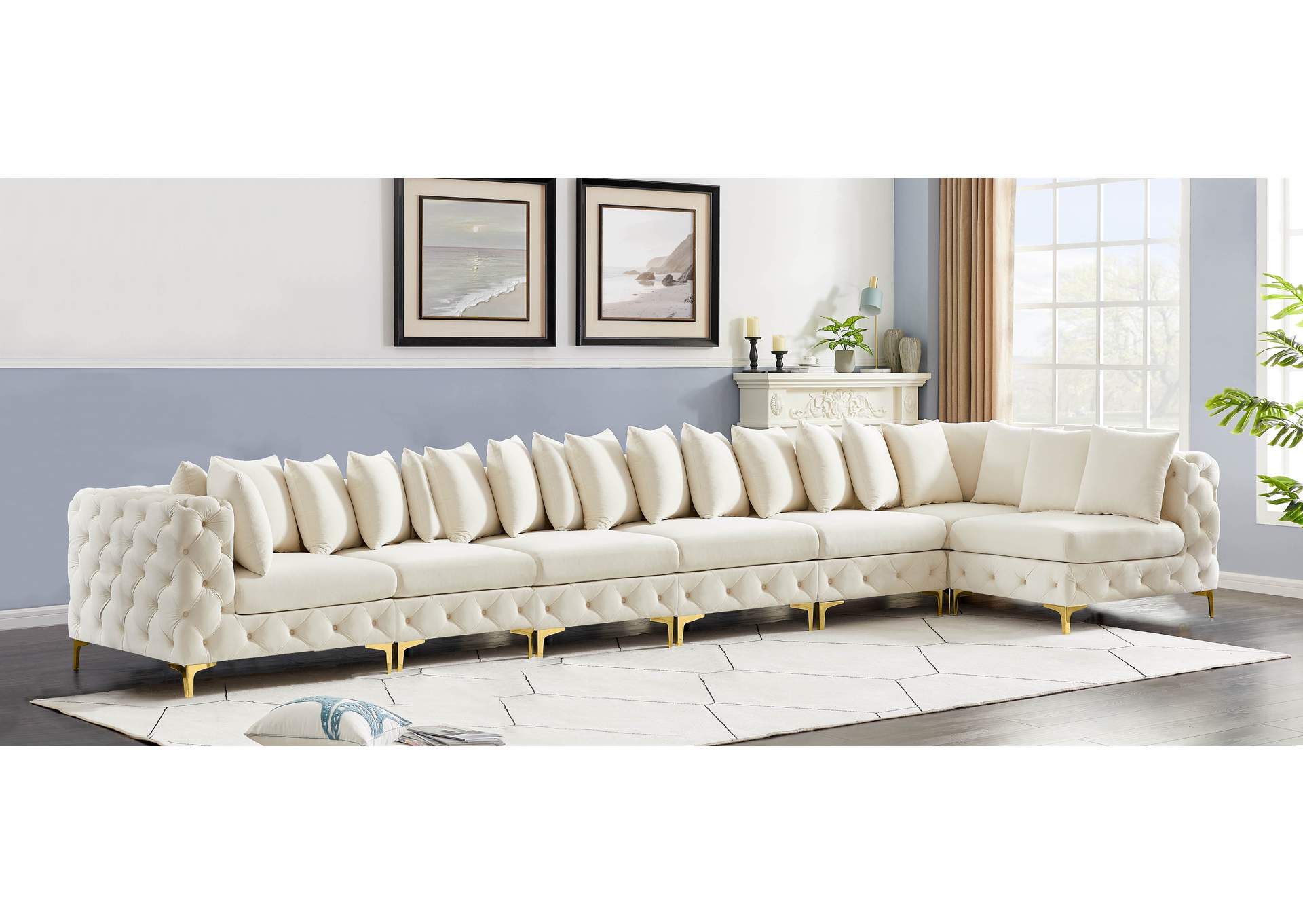 Tremblay Cream Velvet Modular Sectional,Meridian Furniture