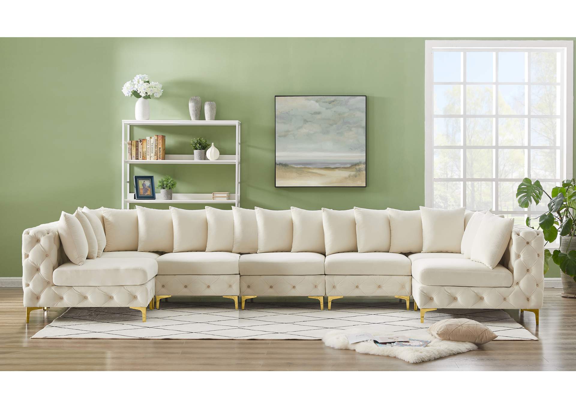 Tremblay Cream Velvet Modular Sectional,Meridian Furniture