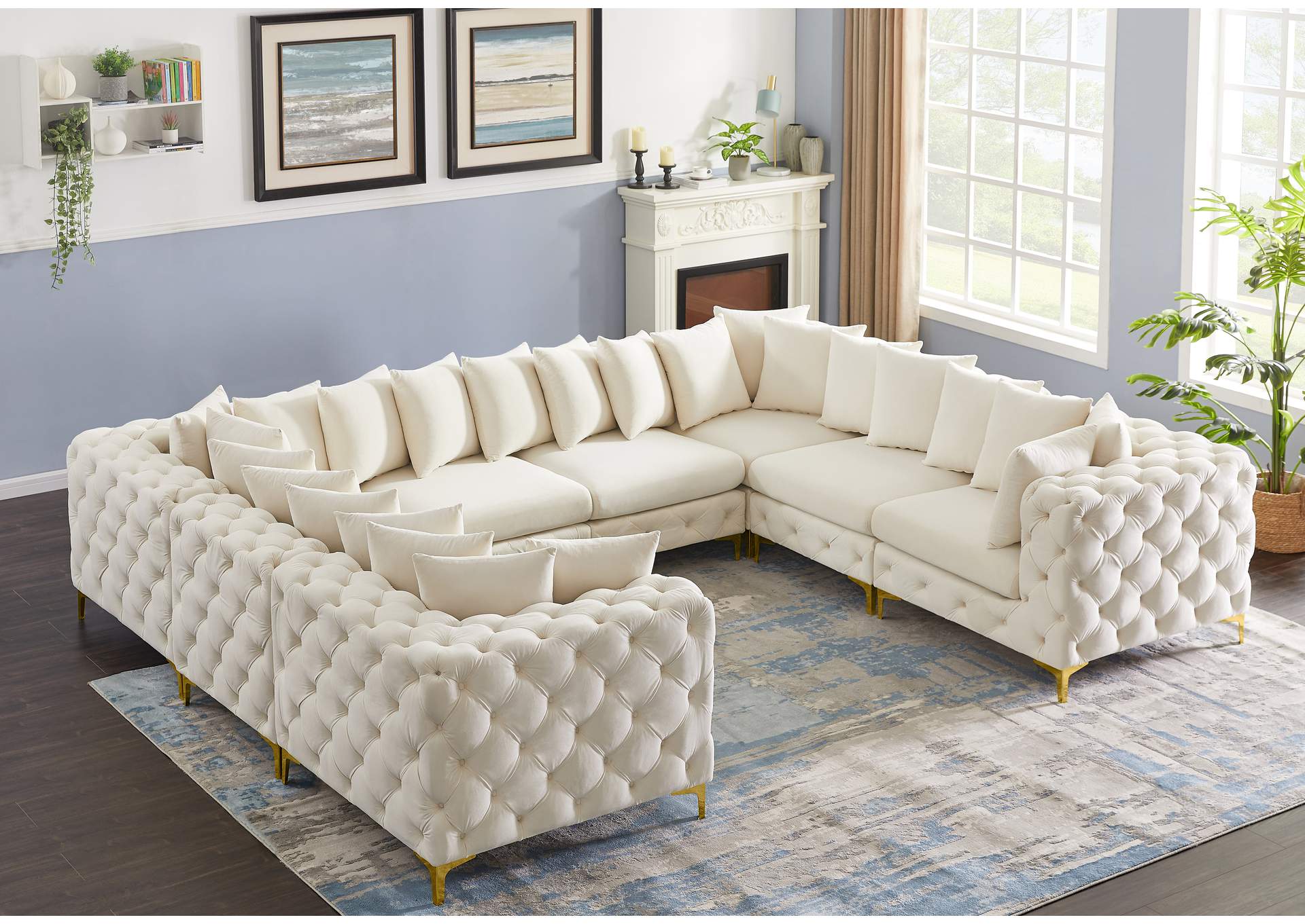 Tremblay Cream Velvet Modular Sectional,Meridian Furniture