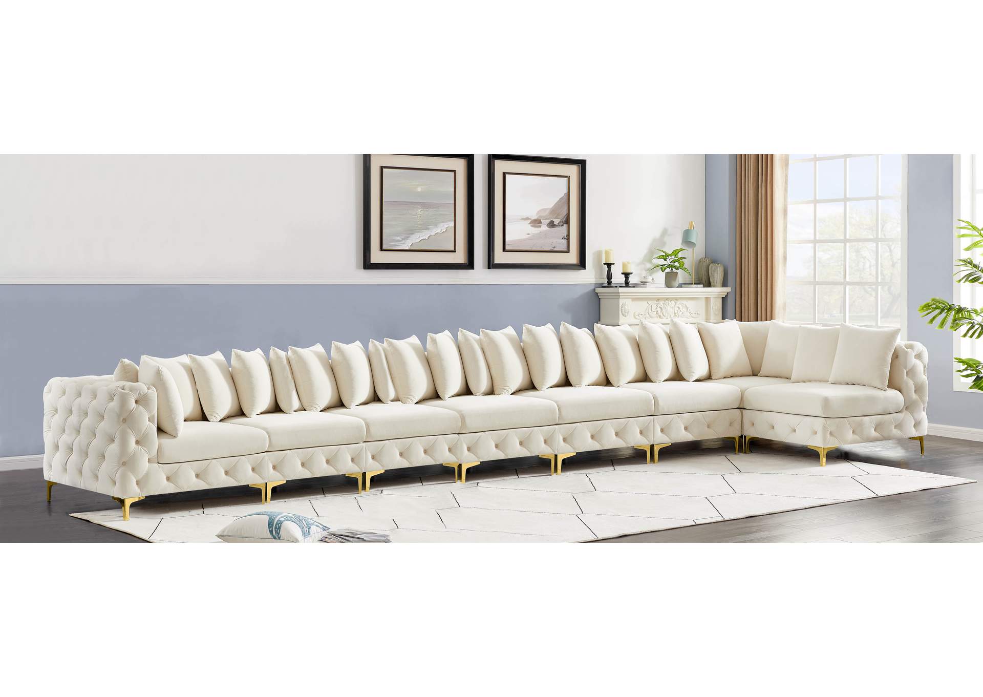 Tremblay Cream Velvet Modular Sectional,Meridian Furniture