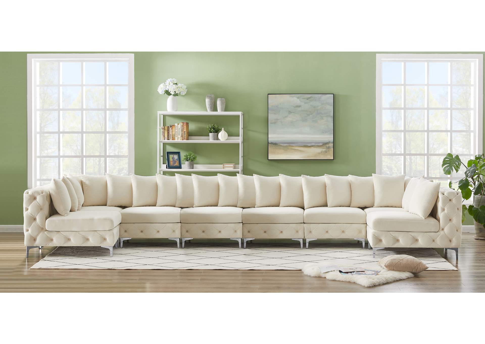 Tremblay Cream Velvet Modular Sectional,Meridian Furniture