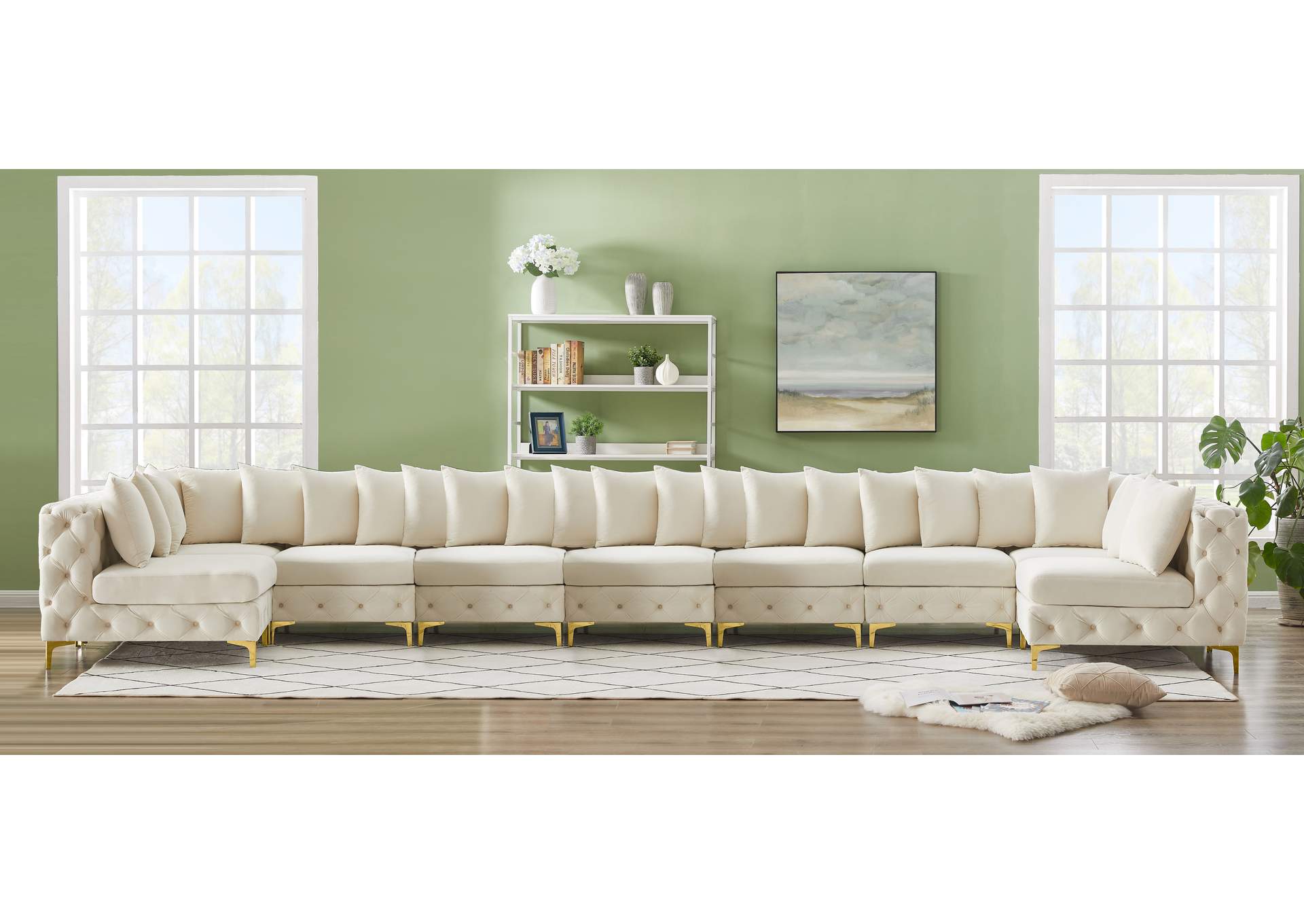 Tremblay Cream Velvet Modular Sectional,Meridian Furniture