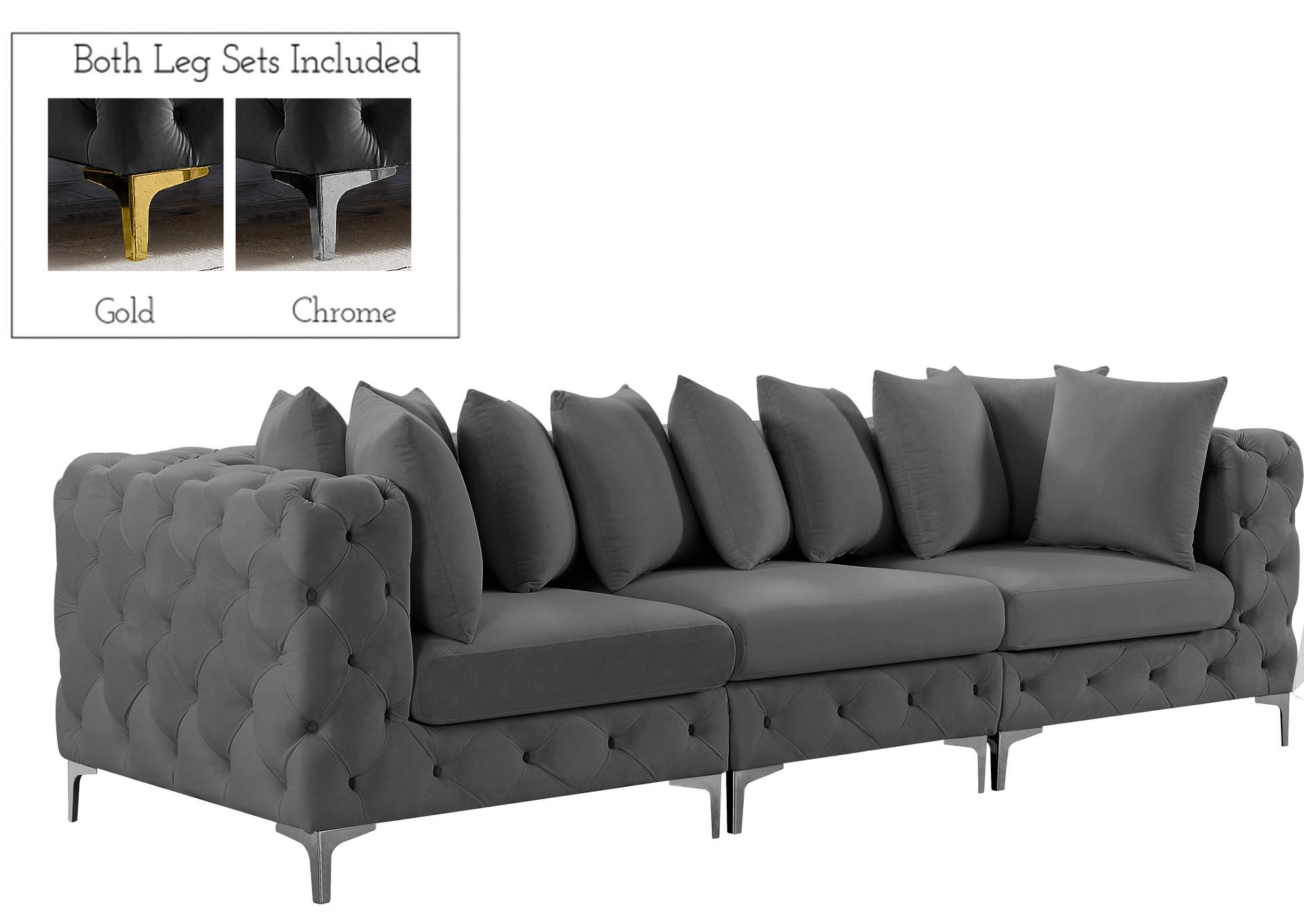 Tremblay Grey Velvet Modular Sofa,Meridian Furniture