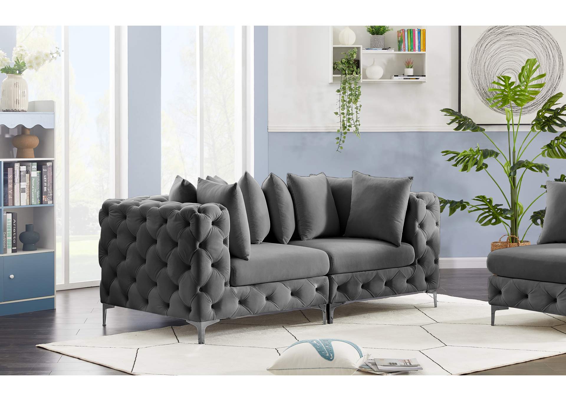 Tremblay Grey Velvet Modular Sofa,Meridian Furniture