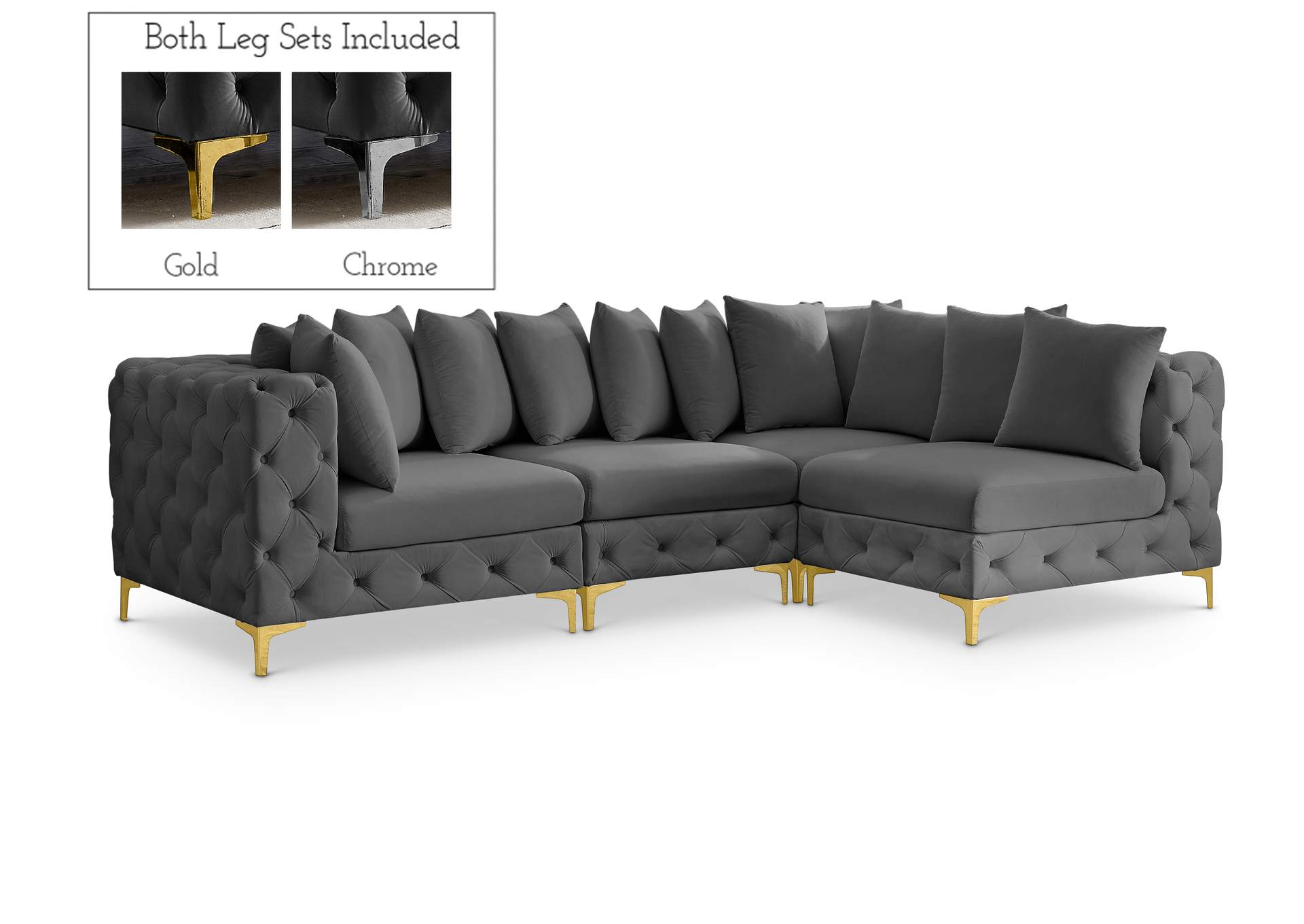 Tremblay Grey Velvet Modular Sectional,Meridian Furniture