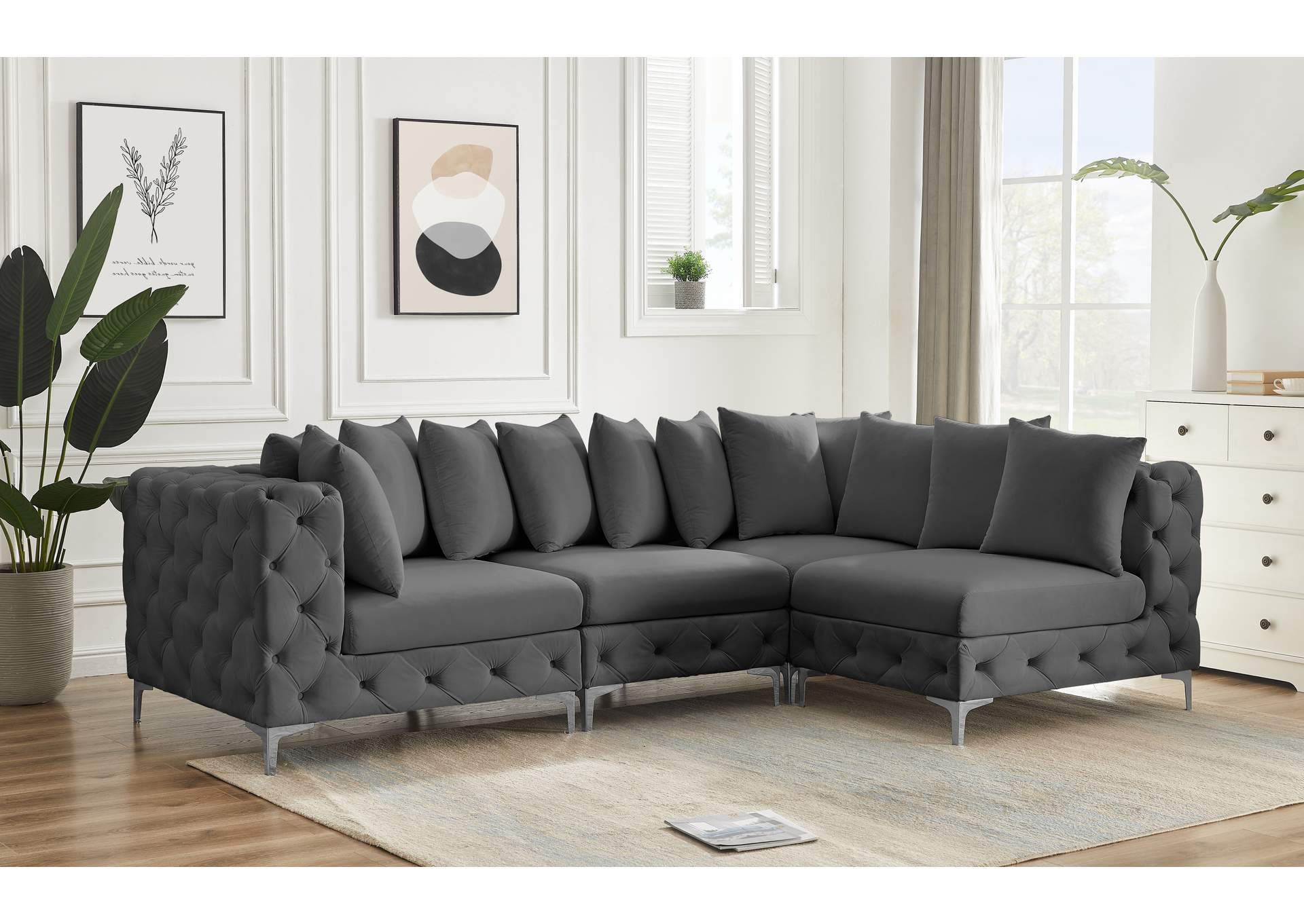 Tremblay Grey Velvet Modular Sectional,Meridian Furniture