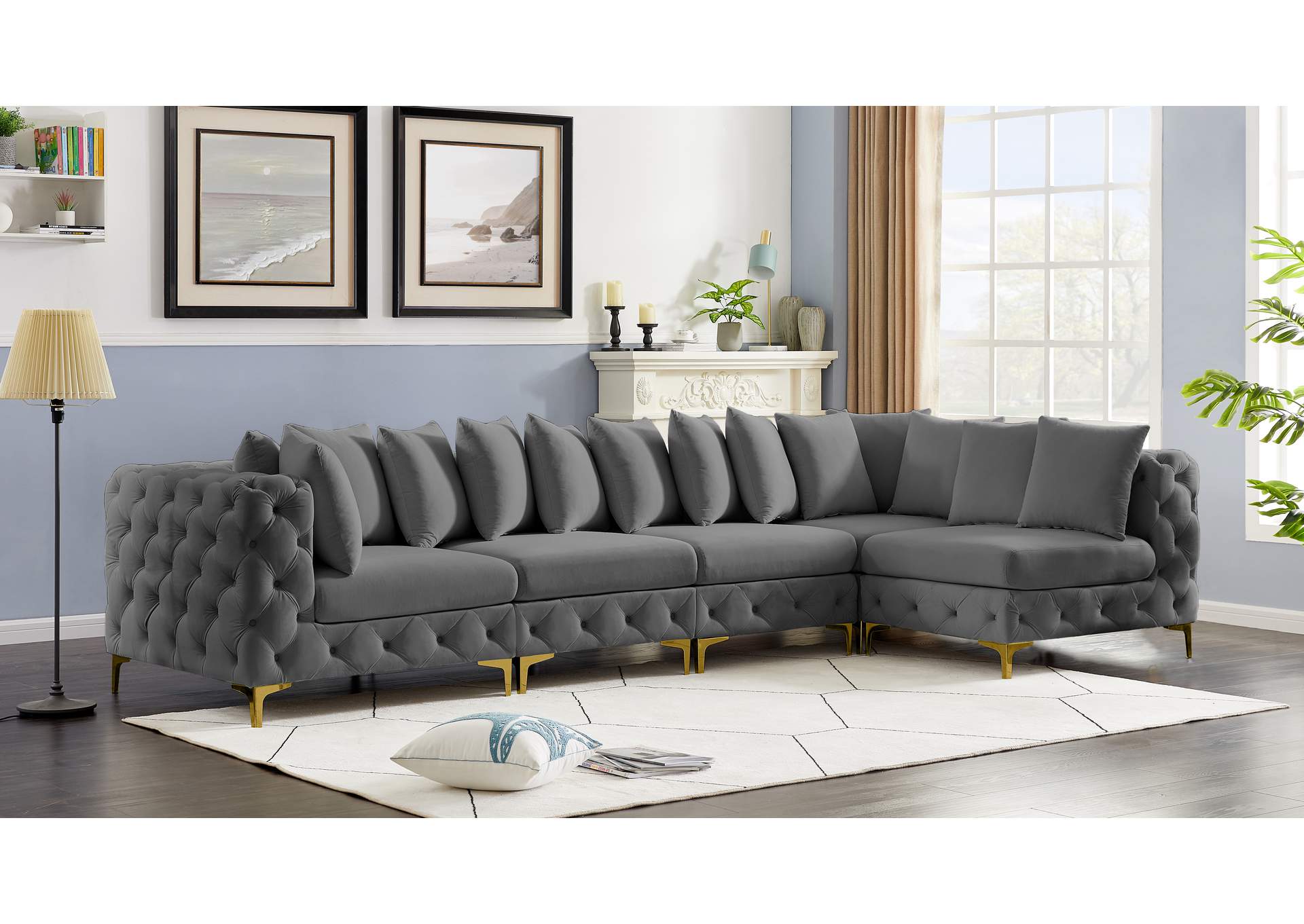 Tremblay Grey Velvet Modular Sectional,Meridian Furniture