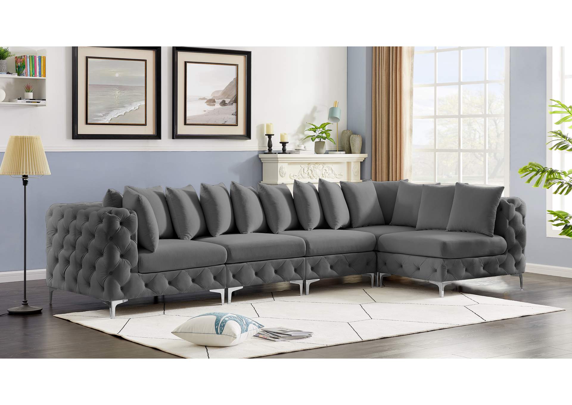 Tremblay Grey Velvet Modular Sectional,Meridian Furniture