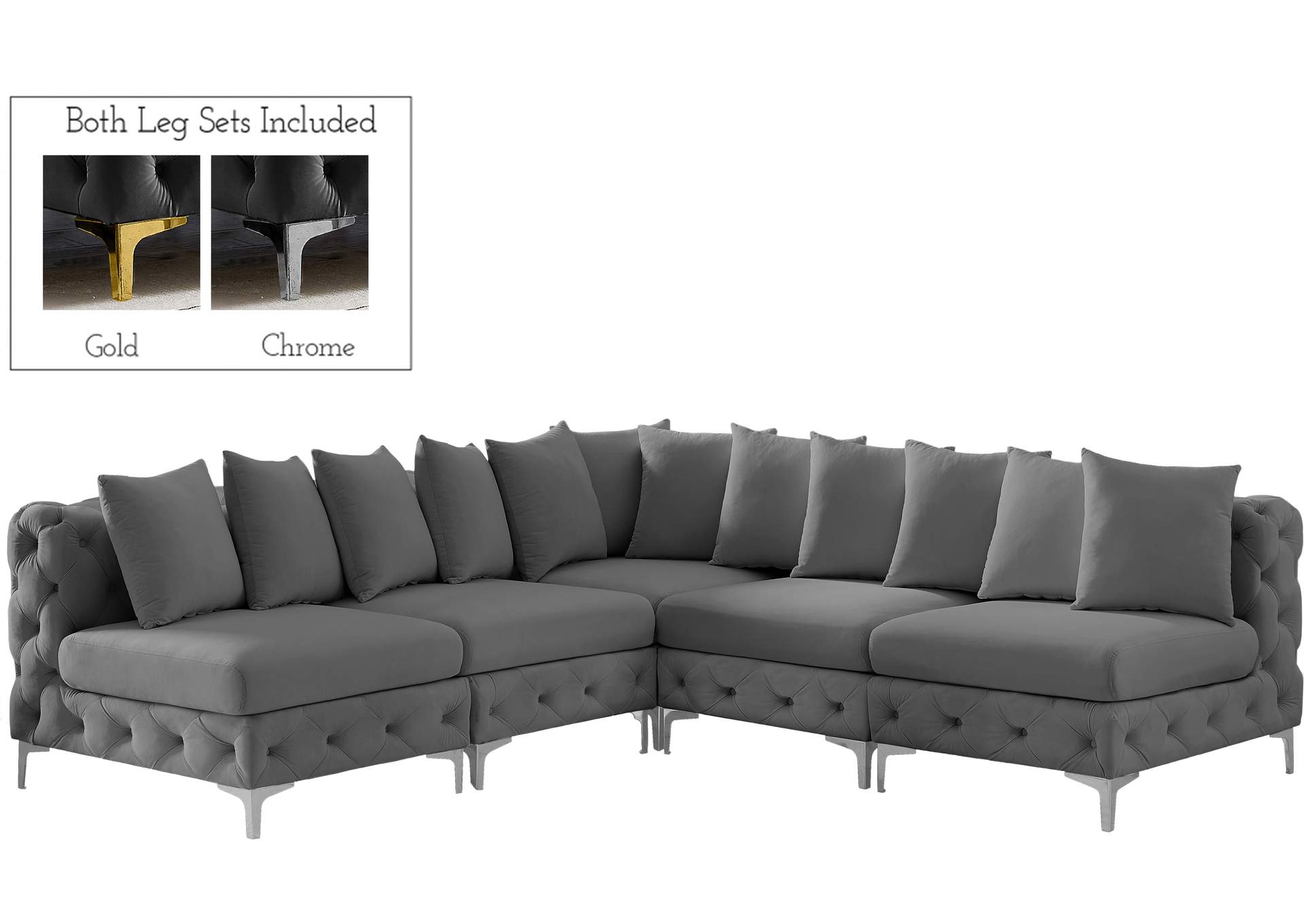 Tremblay Grey Velvet Modular Sectional,Meridian Furniture