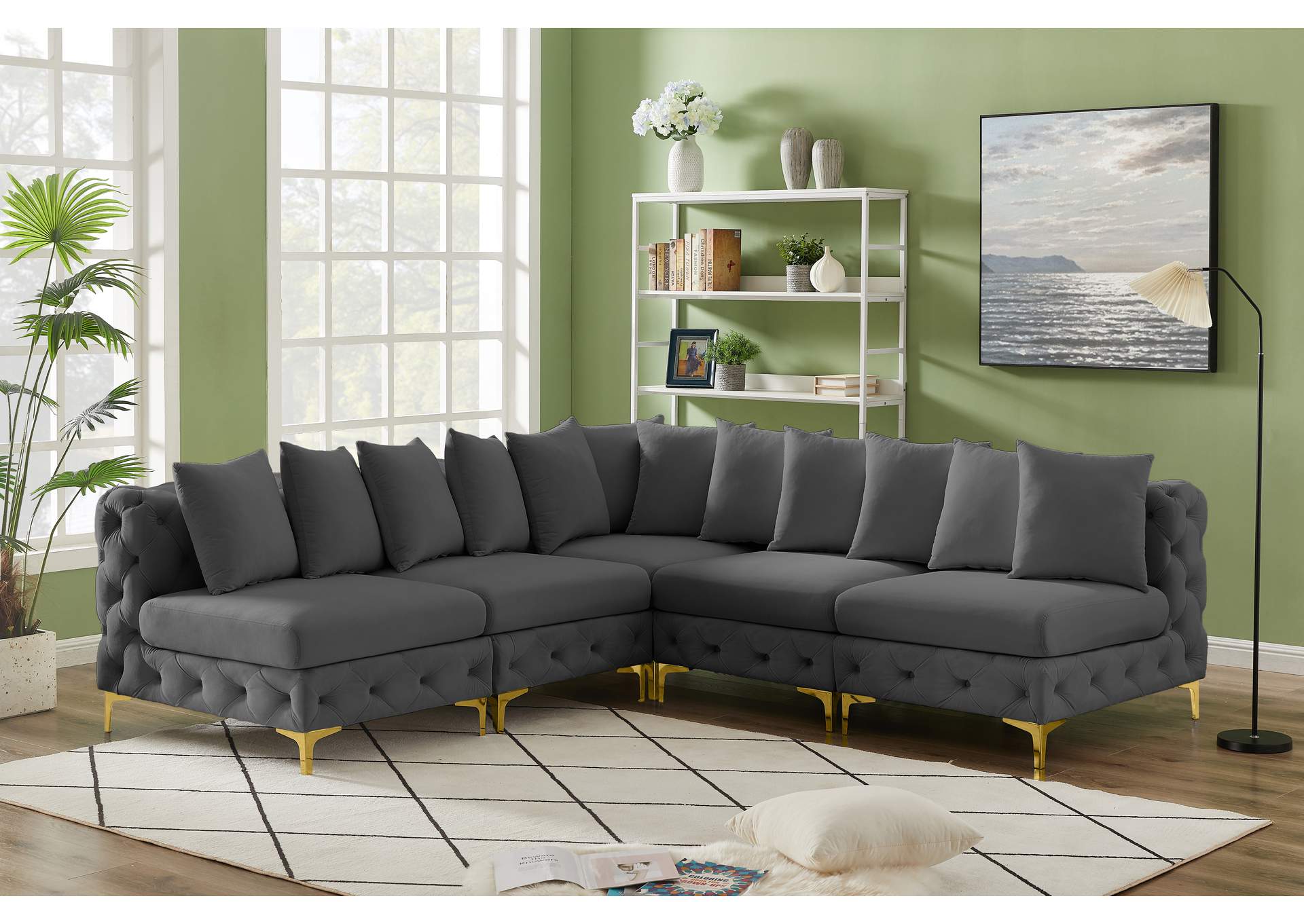 Tremblay Grey Velvet Modular Sectional,Meridian Furniture