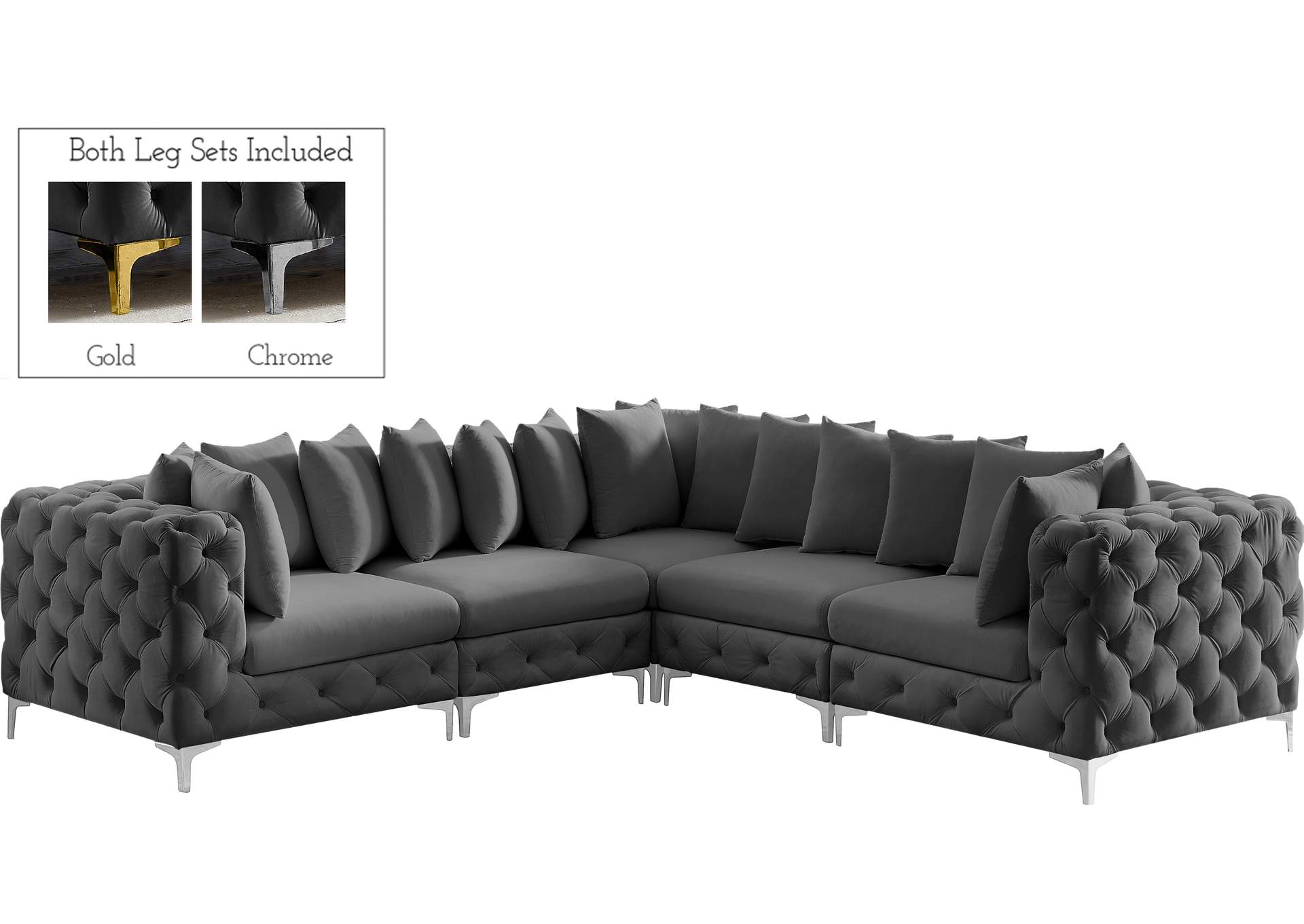 Tremblay Grey Velvet Modular Sectional,Meridian Furniture