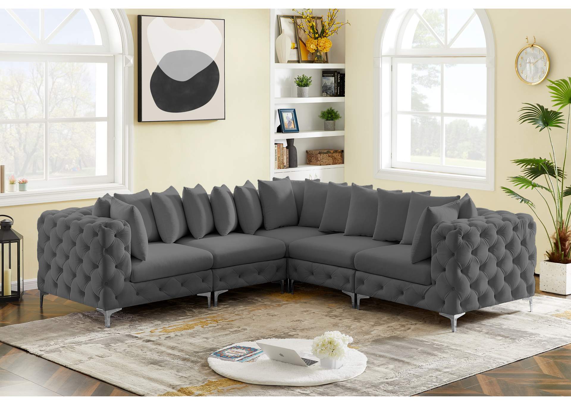 Tremblay Grey Velvet Modular Sectional,Meridian Furniture