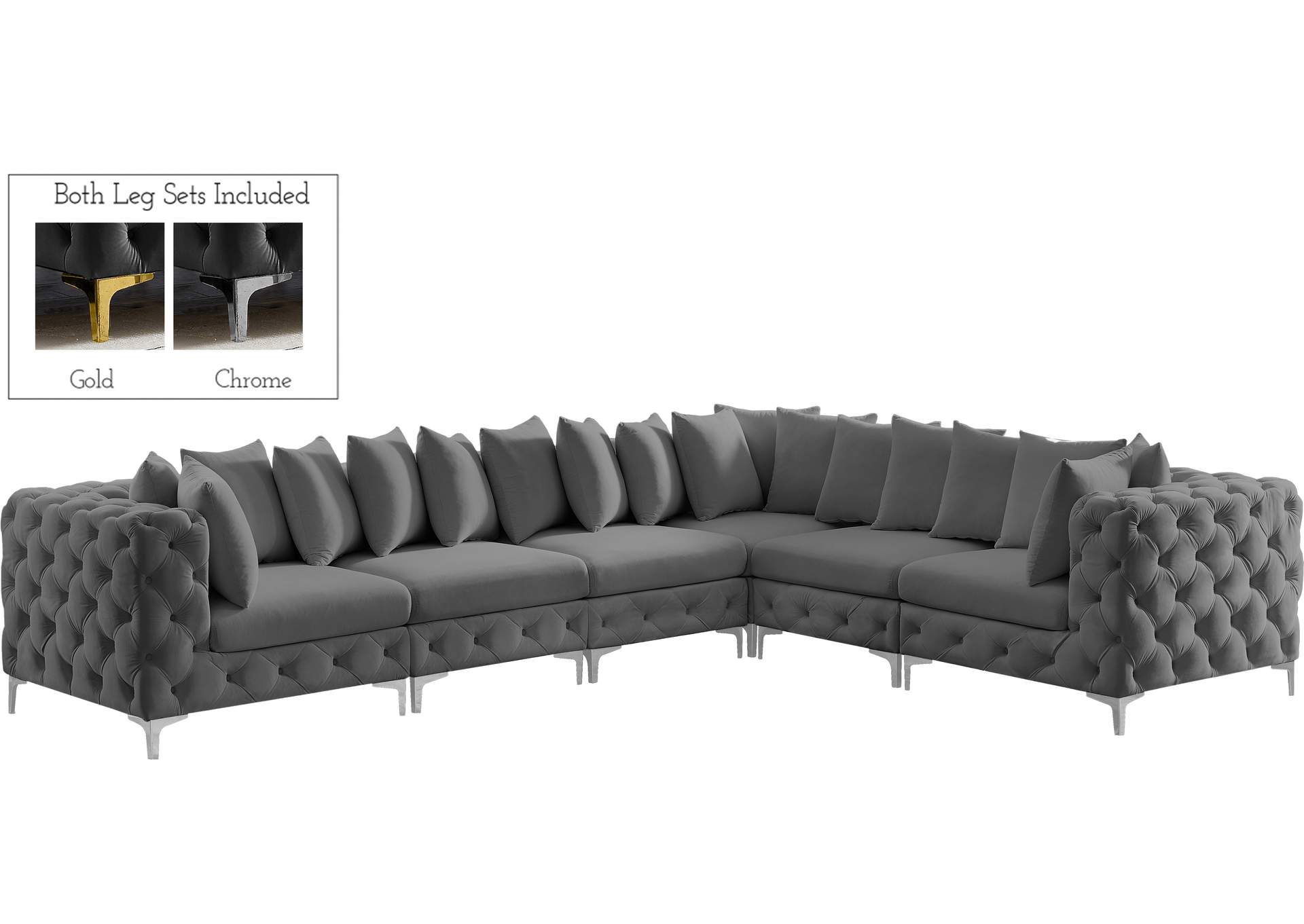 Tremblay Grey Velvet Modular Sectional,Meridian Furniture