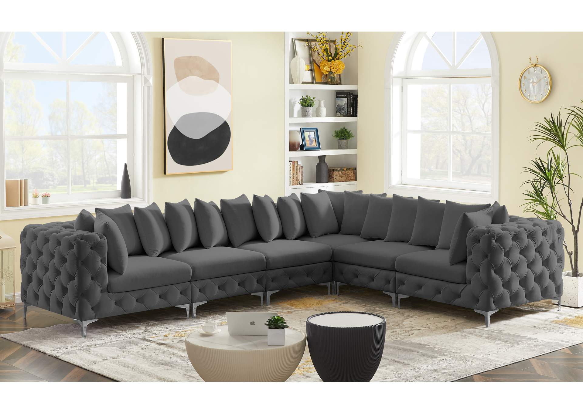 Tremblay Grey Velvet Modular Sectional,Meridian Furniture