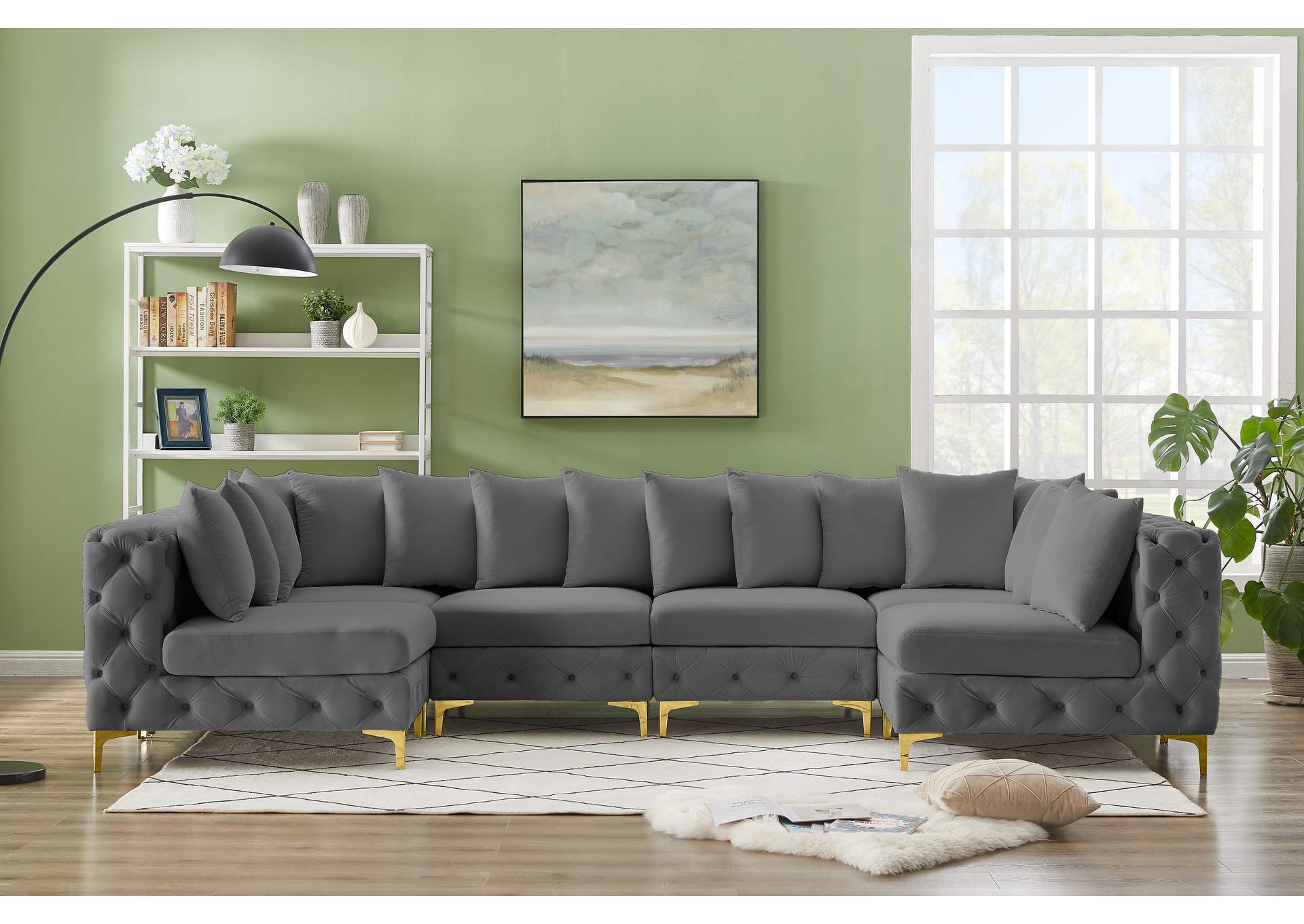 Tremblay Grey Velvet Modular Sectional,Meridian Furniture