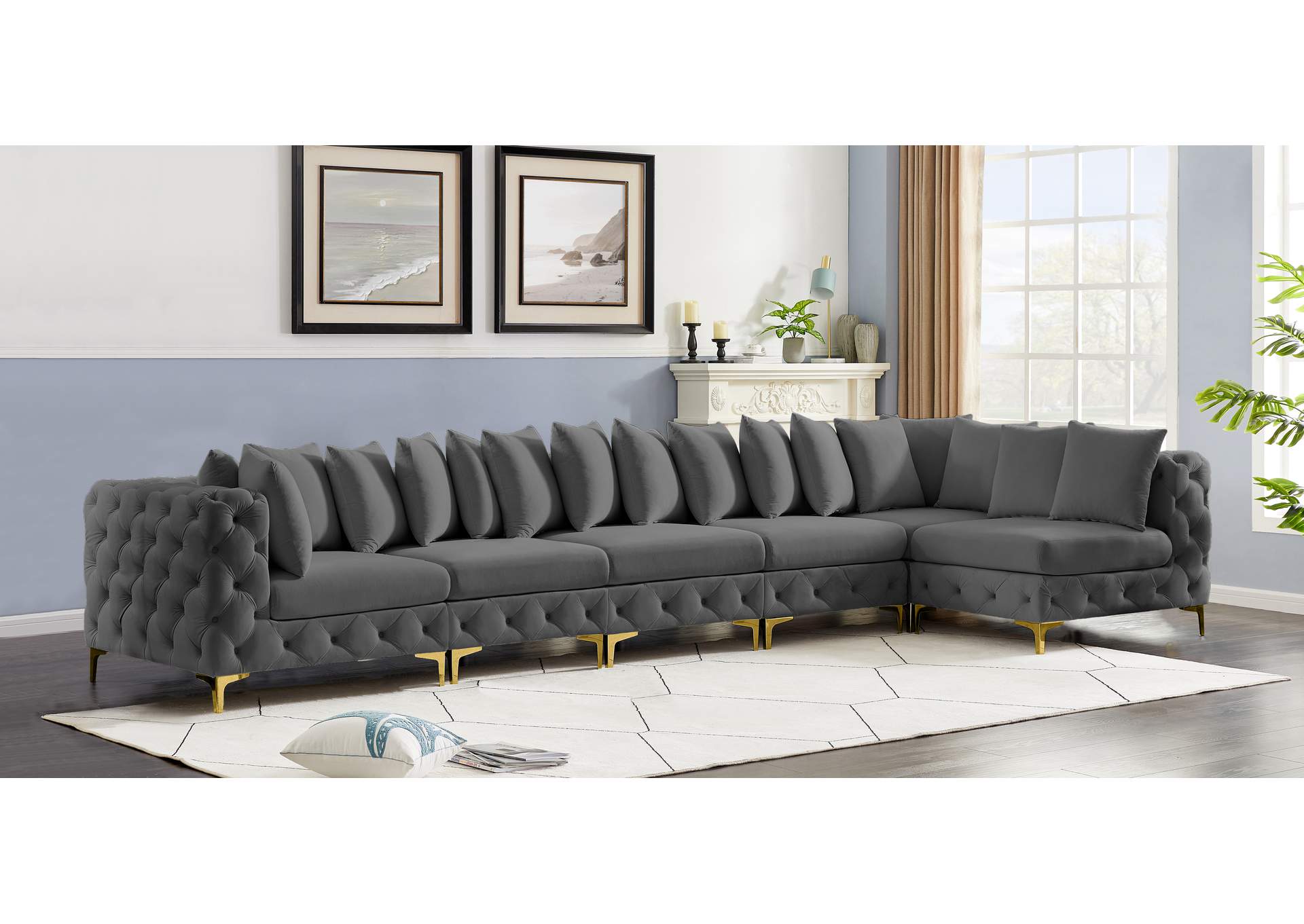 Tremblay Grey Velvet Modular Sectional,Meridian Furniture