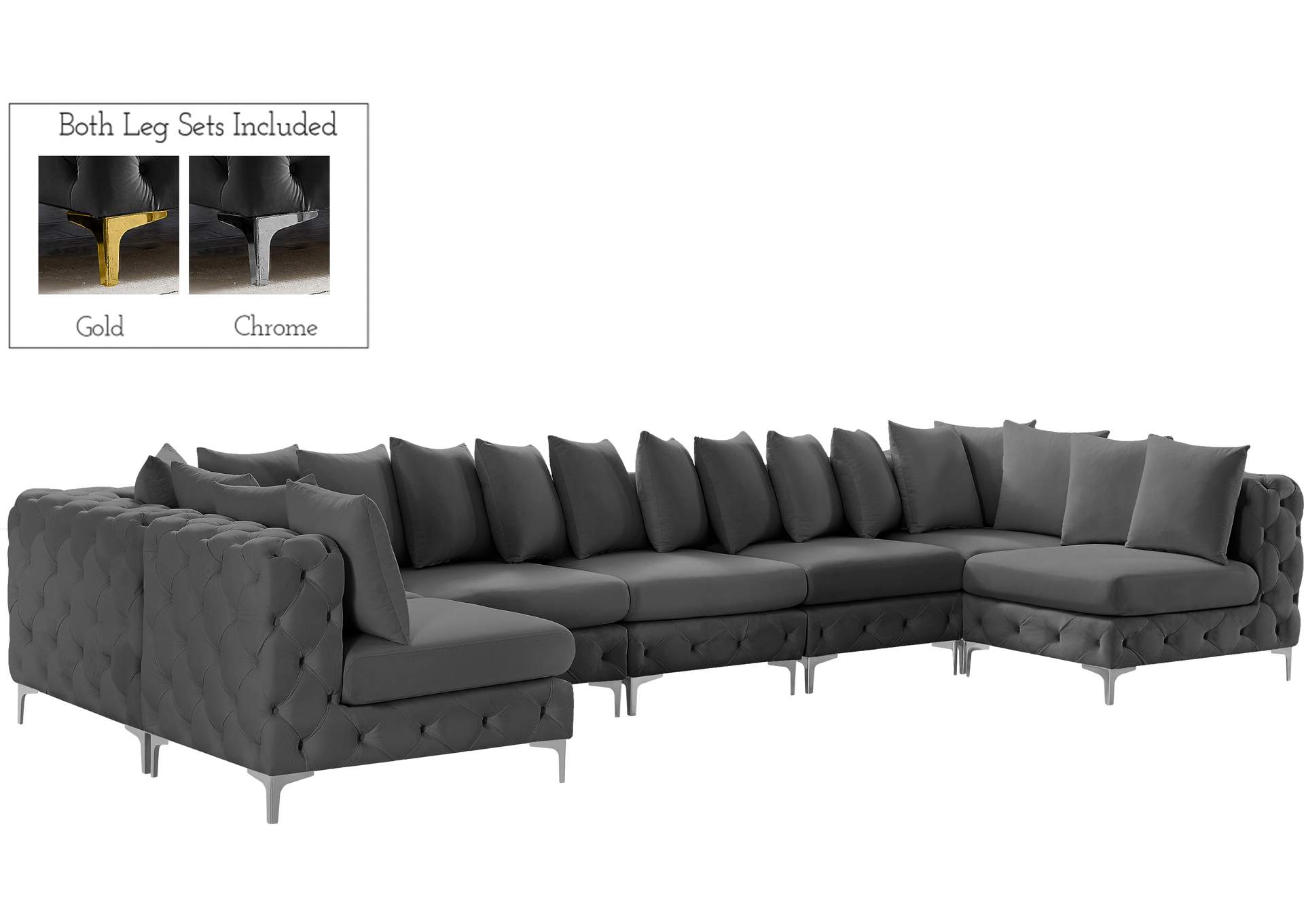 Tremblay Grey Velvet Modular Sectional,Meridian Furniture