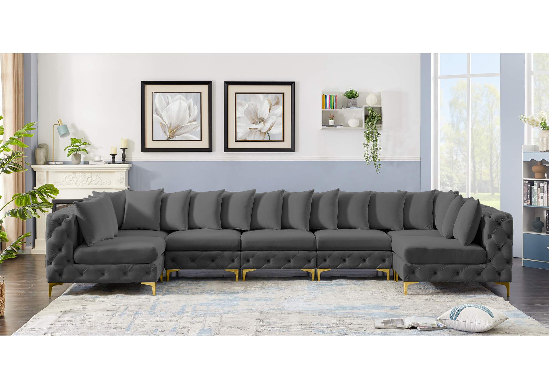 Tremblay Grey Velvet Modular Sectional,Meridian Furniture