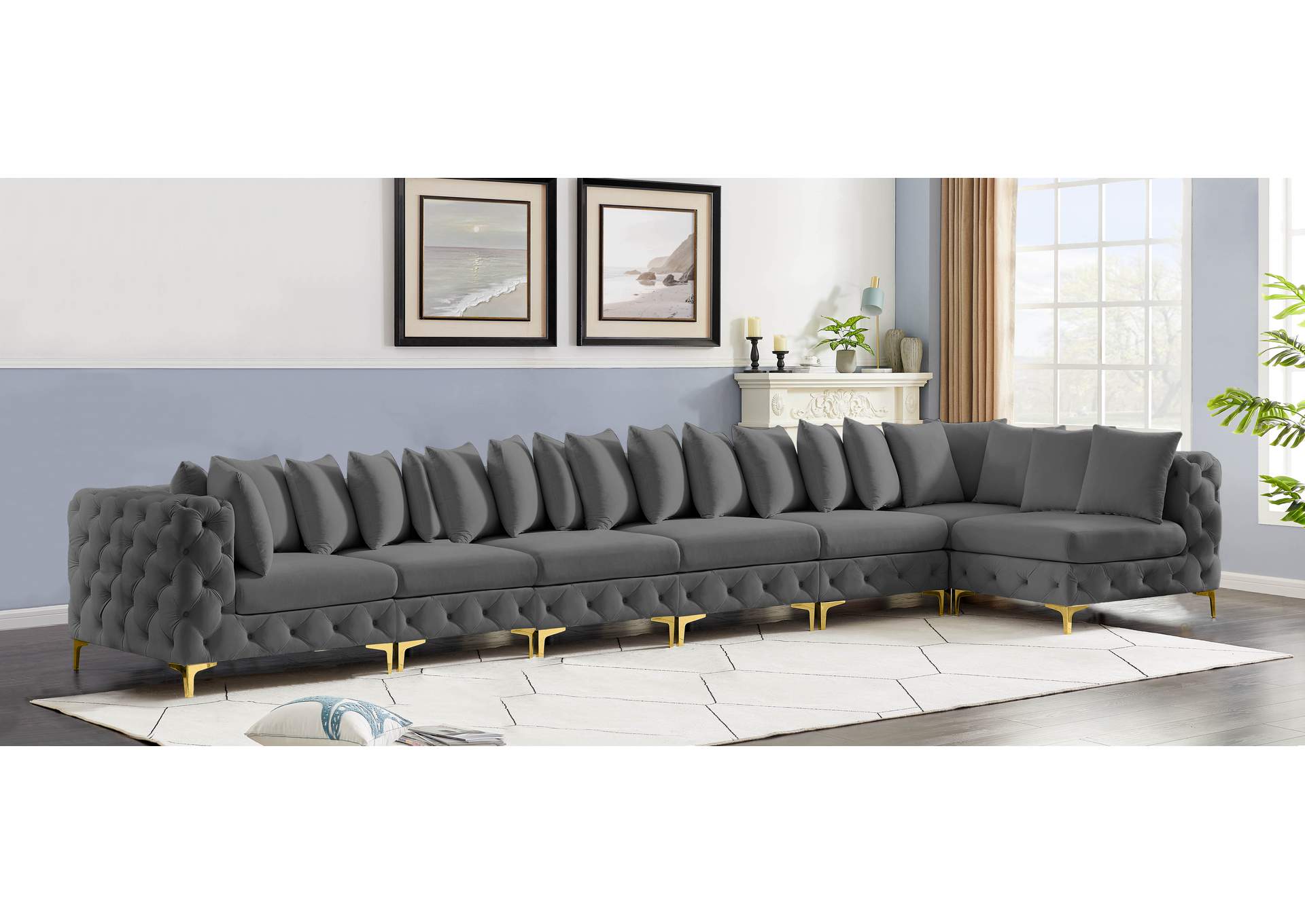 Tremblay Grey Velvet Modular Sectional,Meridian Furniture