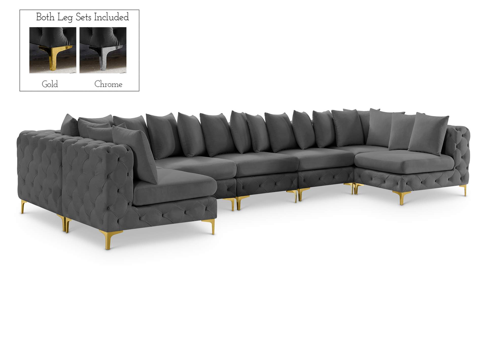 Tremblay Grey Velvet Modular Sectional,Meridian Furniture