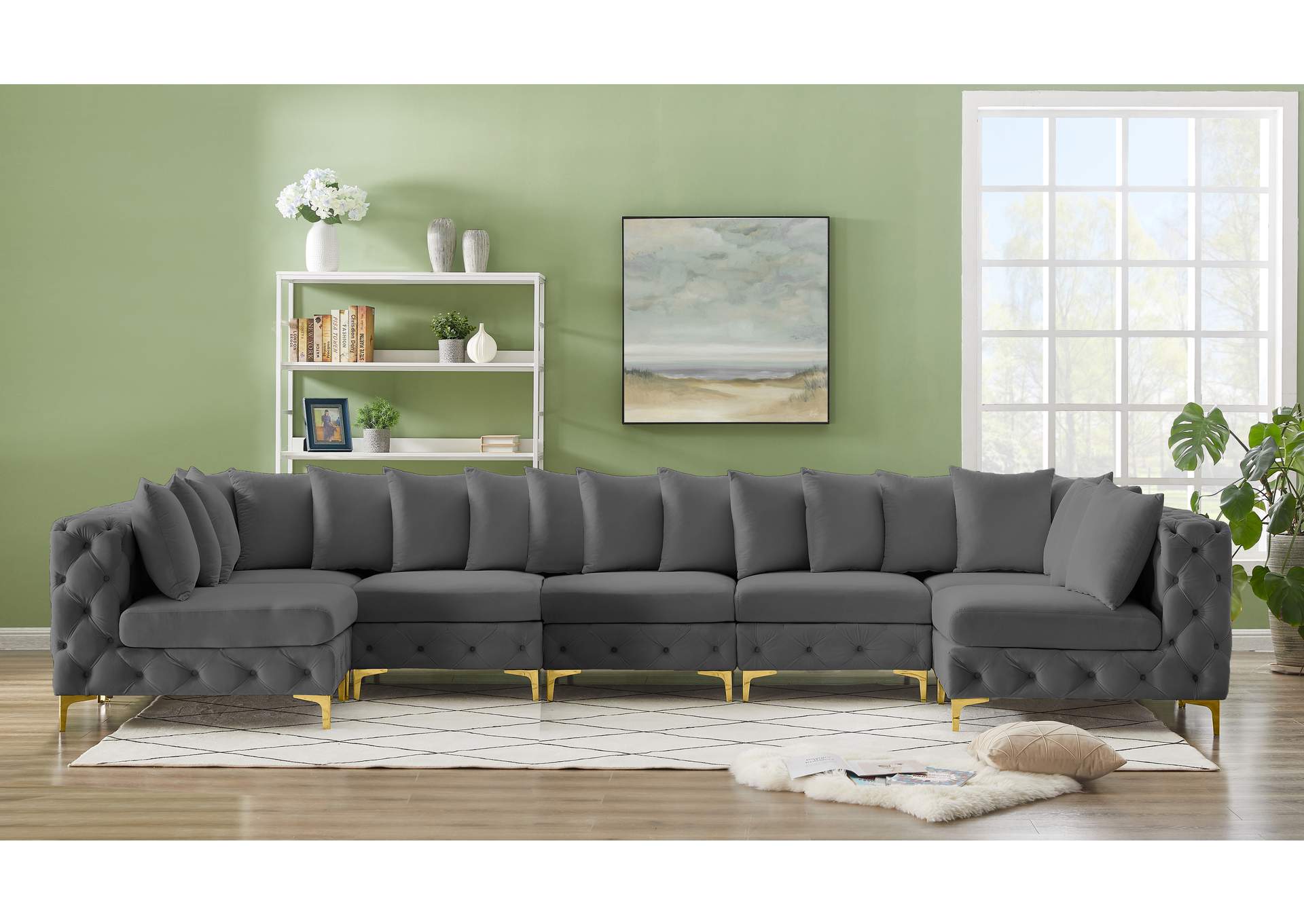 Tremblay Grey Velvet Modular Sectional,Meridian Furniture